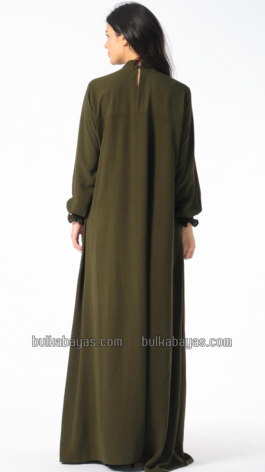 Bulk Gorgeous Pleated Abaya with Show Buttons in Olive