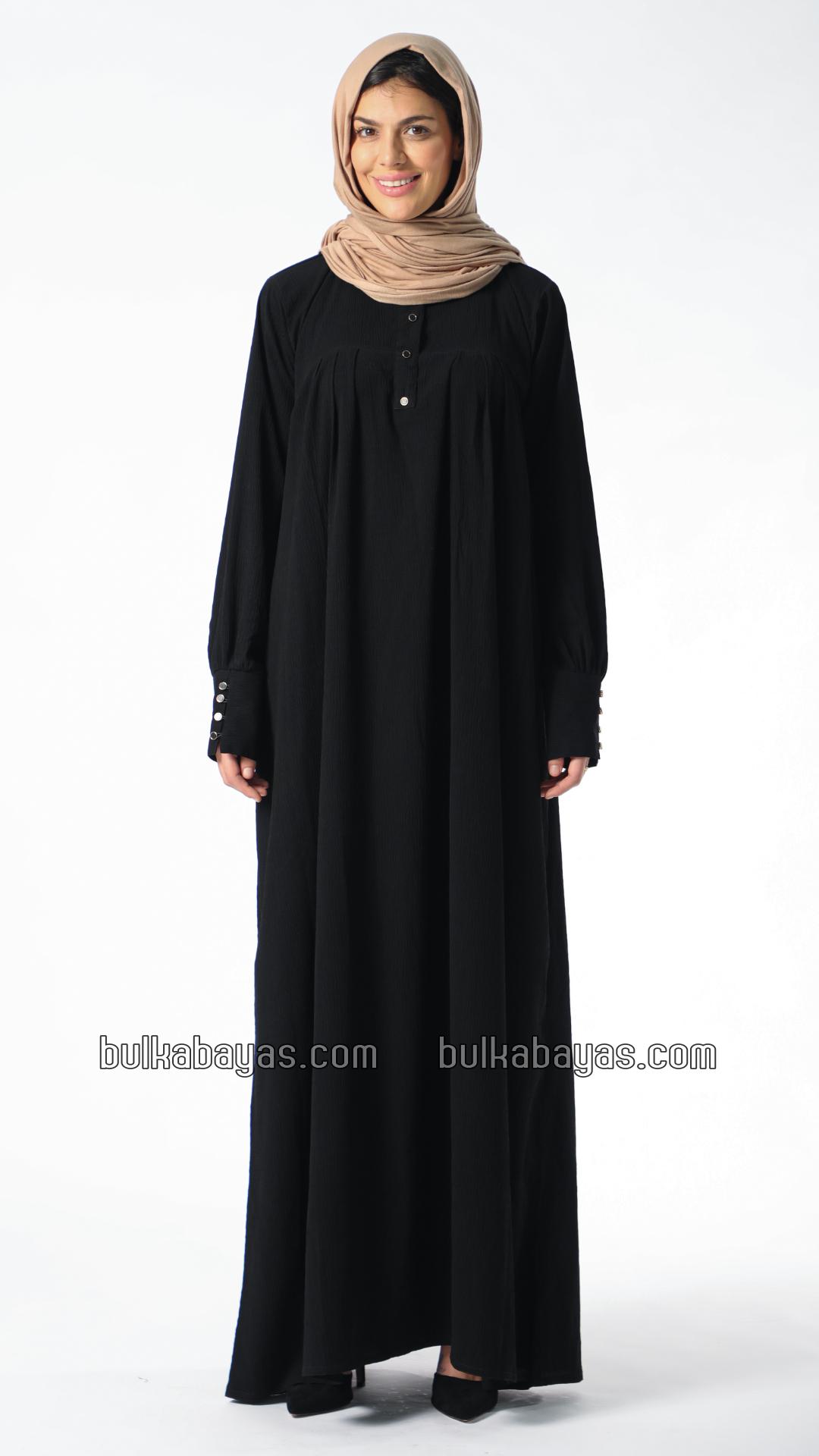 Bulk Abaya with Pleated Work and Show Buttons on the Front in Black
