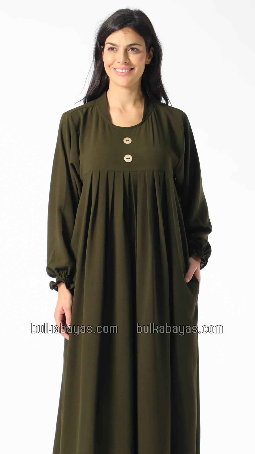 Bulk Gorgeous Pleated Abaya with Show Buttons in Olive
