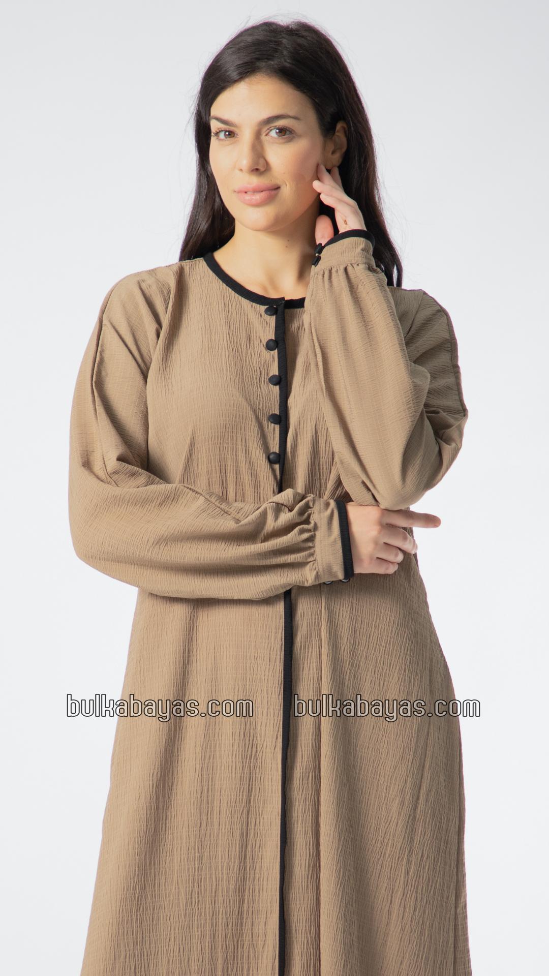 Bulk Abaya with Piping Work and Show Buttons on the Front in Peanut Brown