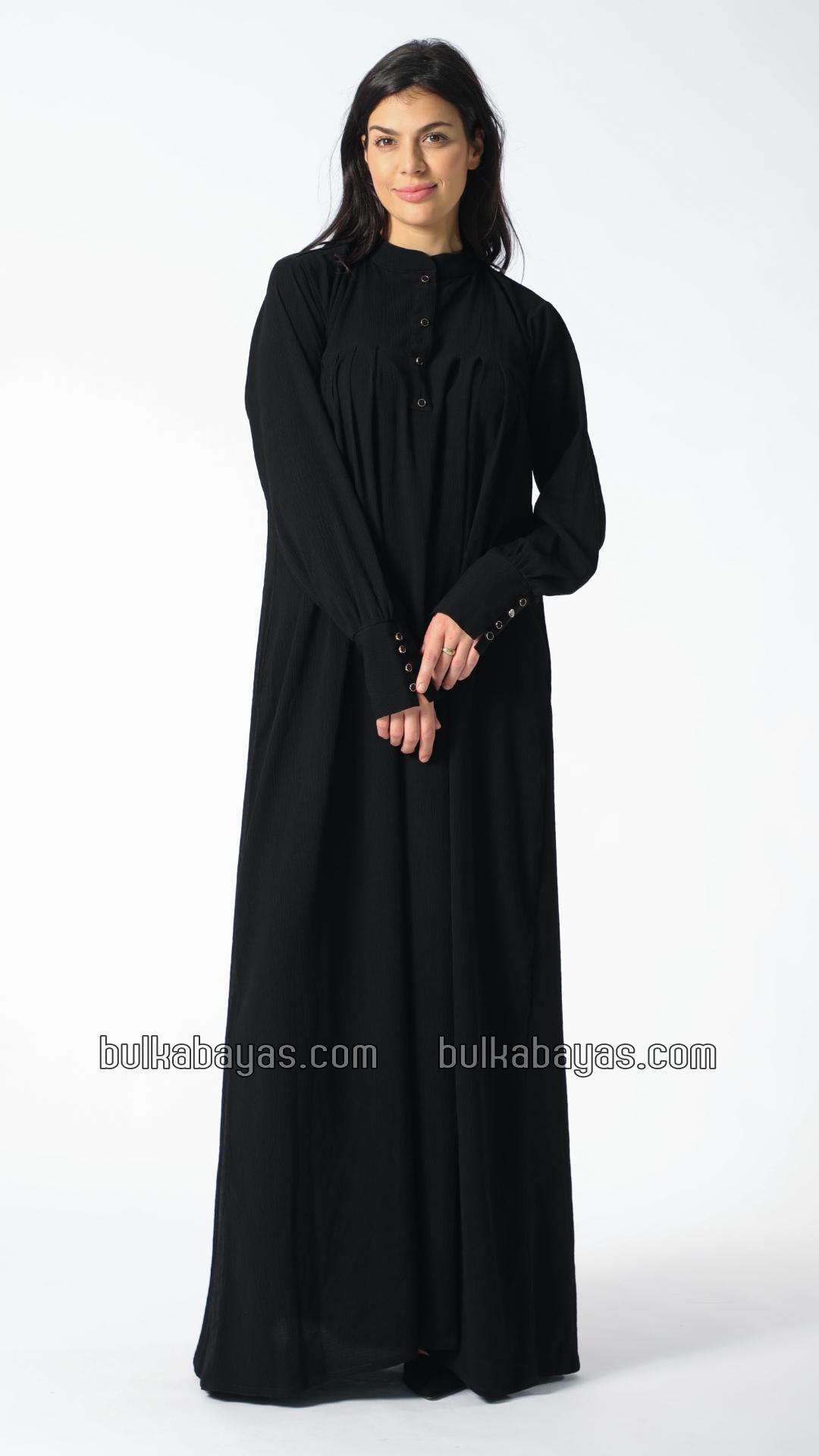 Bulk Abaya with Pleated Work and Show Buttons on the Front in Black