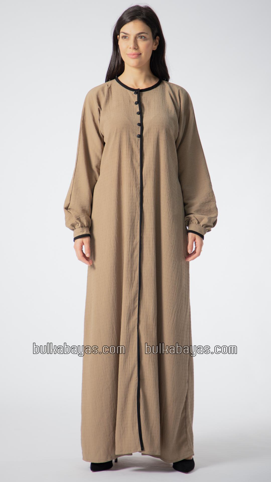 Bulk Abaya with Piping Work and Show Buttons on the Front in Peanut Brown