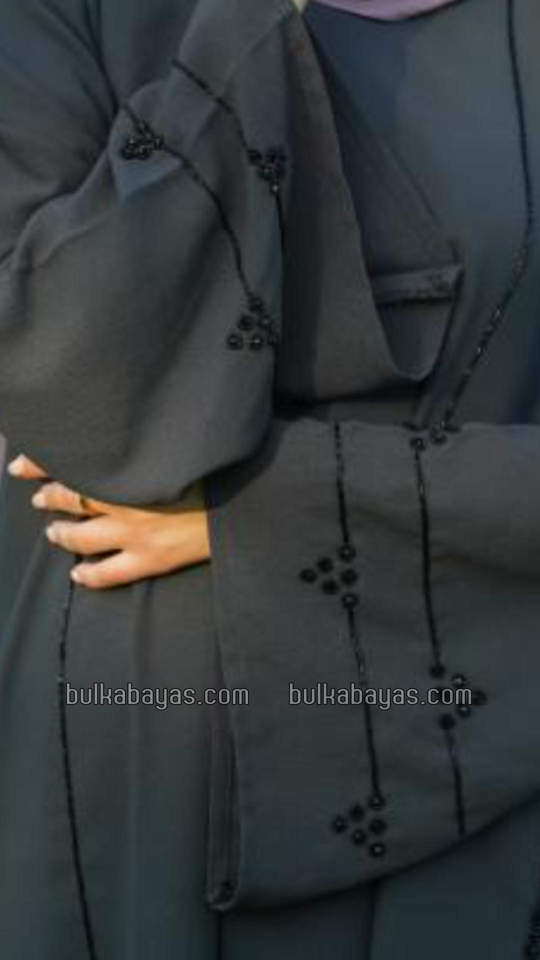 Bulk Masha Crepe Simple Abaya with Black Crystal Hand Work in Ash