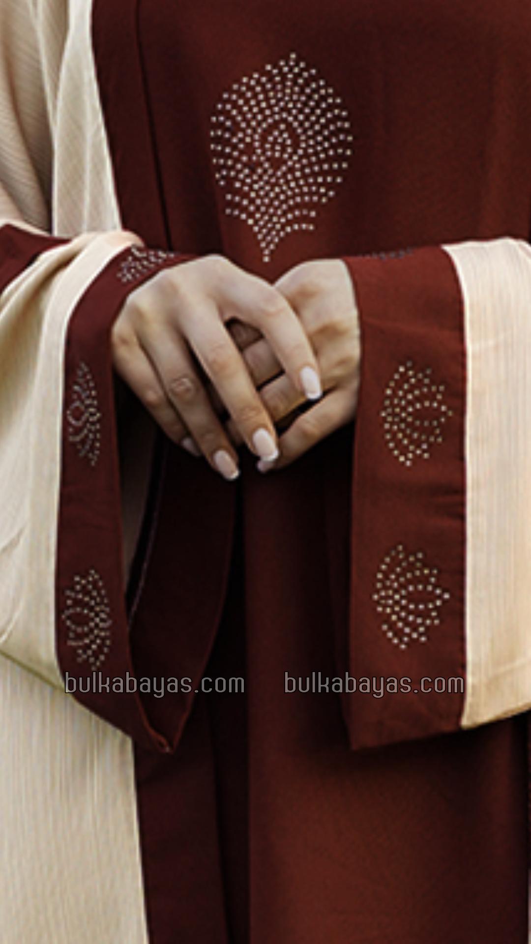 Bulk Masha Crepe Dark Maroon Abaya With an Attached Cream Shrug In CEY