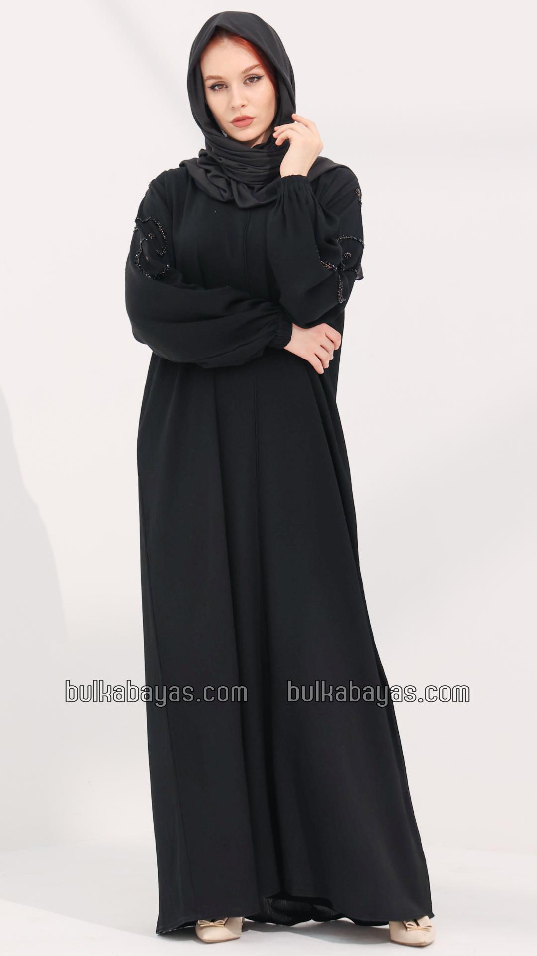 Bulk Stylish Abaya with Handwork on the Sleeves in Black