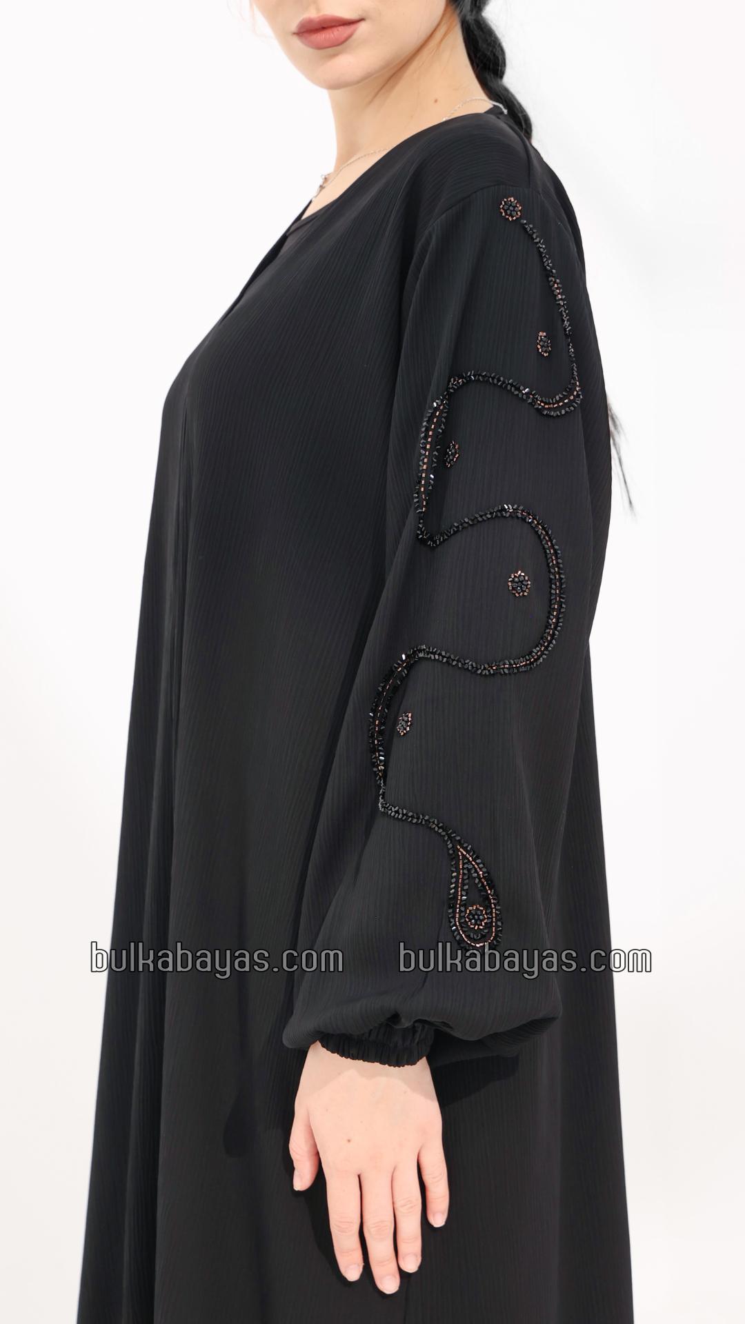 Bulk Stylish Abaya with Handwork on the Sleeves in Black