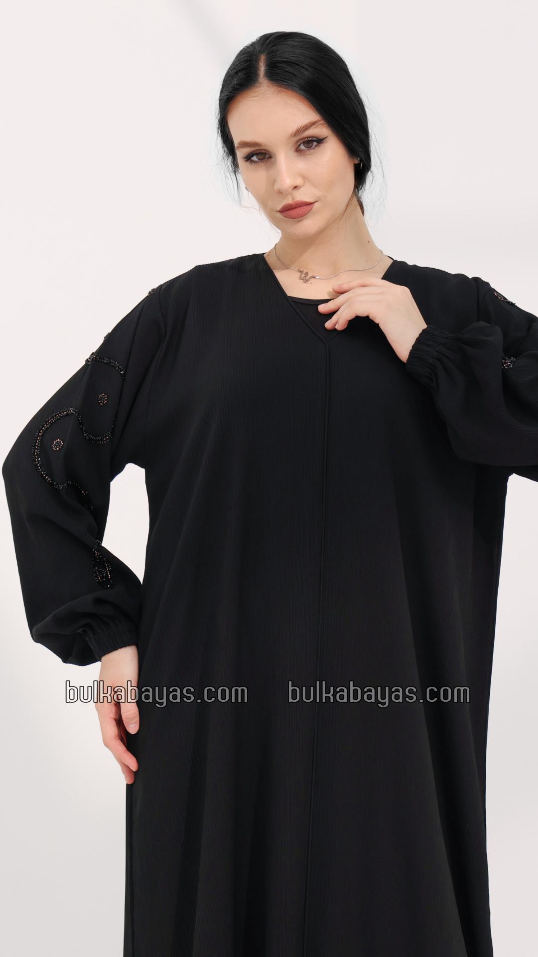 Bulk Stylish Abaya with Handwork on the Sleeves in Black