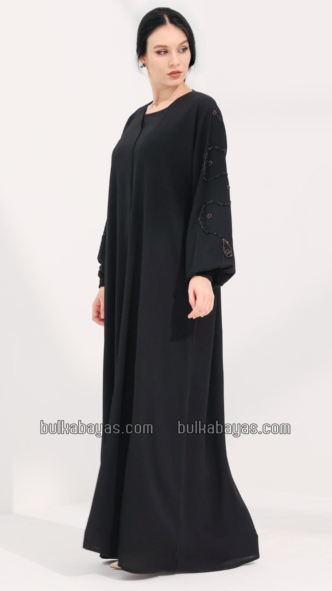 Bulk Stylish Abaya with Handwork on the Sleeves in Black