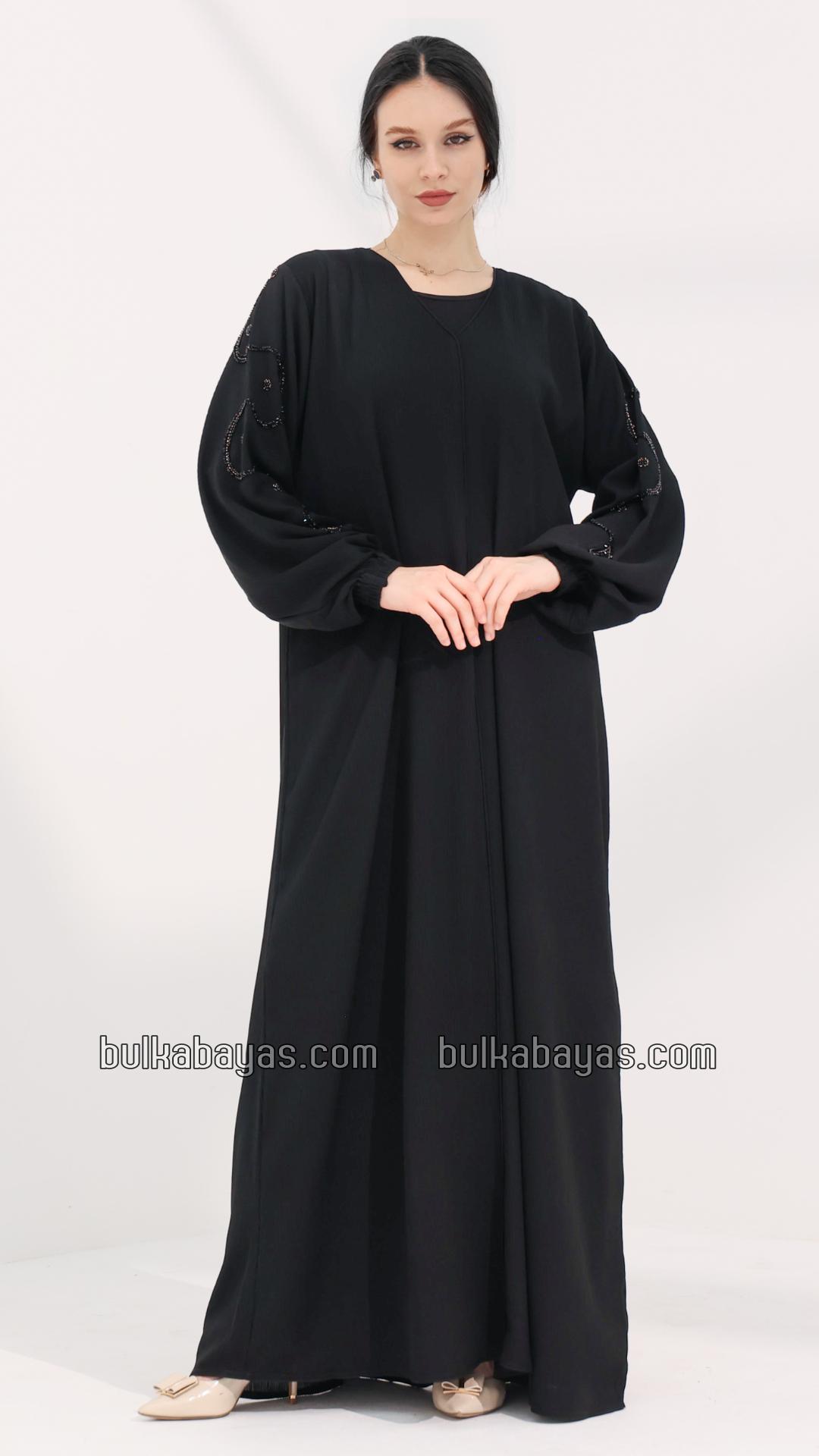 Bulk Stylish Abaya with Handwork on the Sleeves in Black