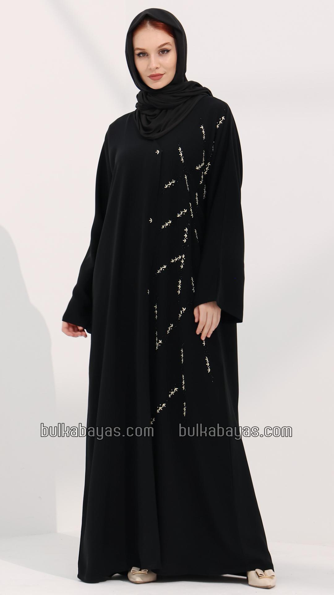Bulk Elegant FrontOpen Abaya with Thread Embroidery on One Side