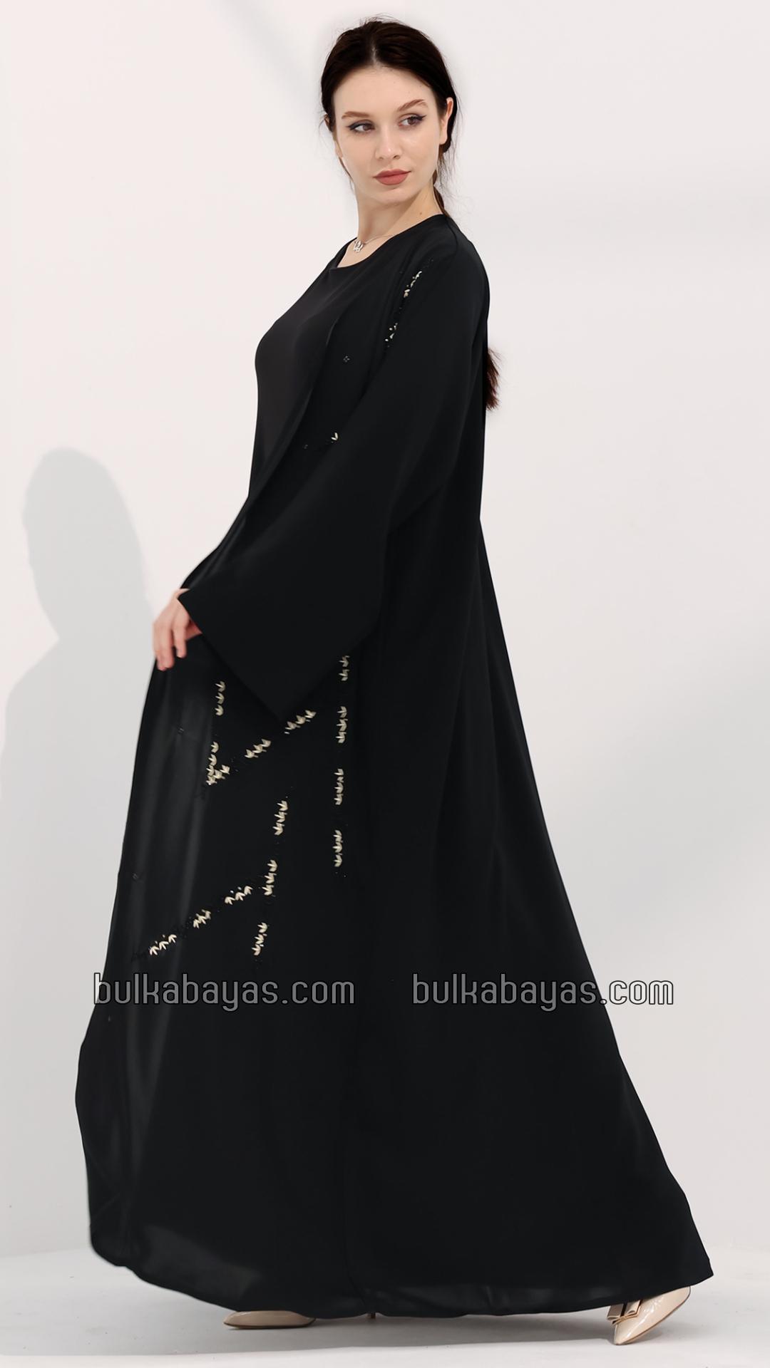 Bulk Elegant FrontOpen Abaya with Thread Embroidery on One Side