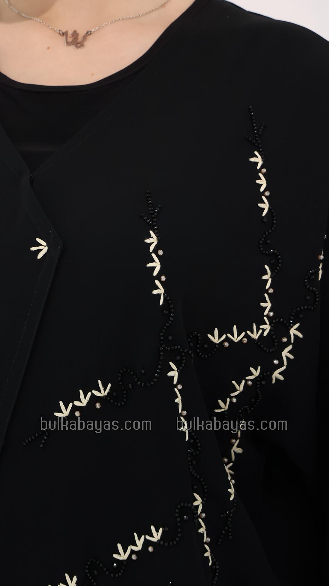 Bulk Elegant FrontOpen Abaya with Thread Embroidery on One Side