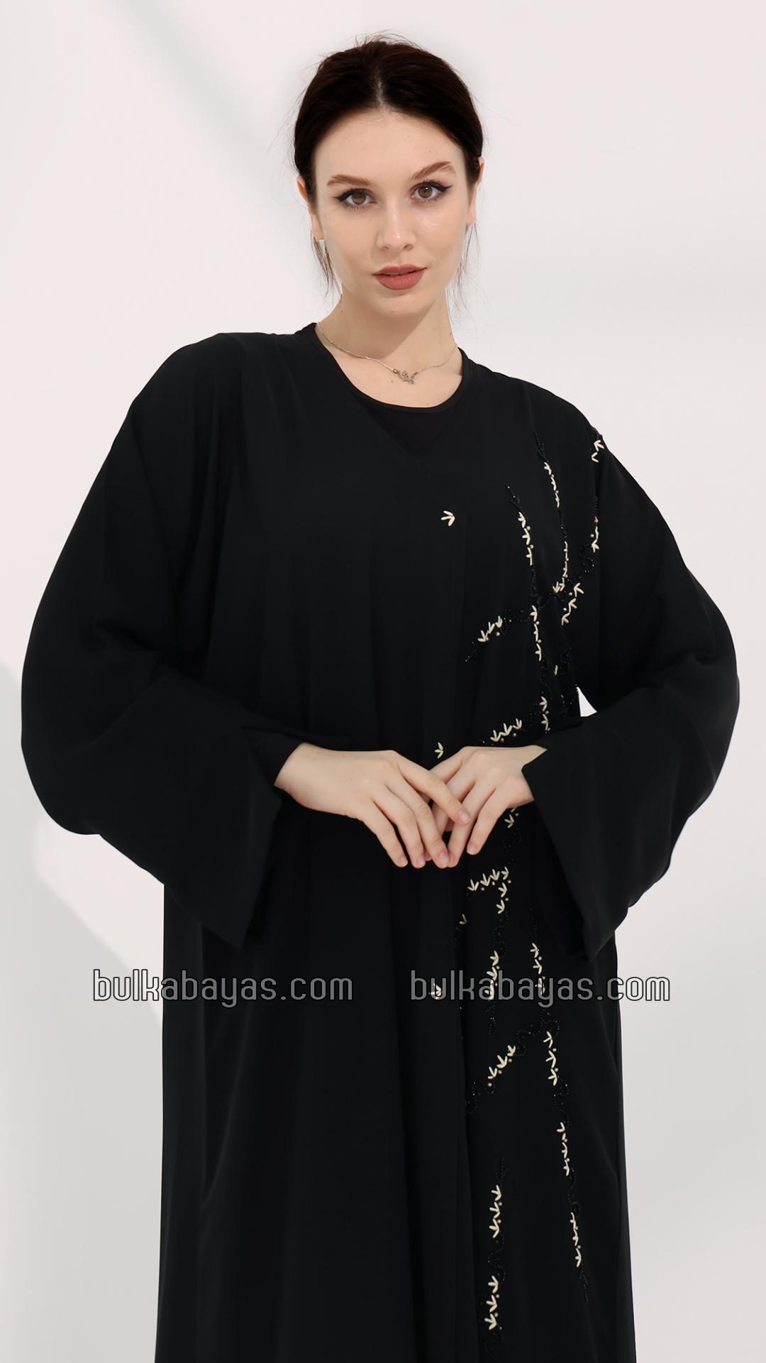 Bulk Elegant FrontOpen Abaya with Thread Embroidery on One Side