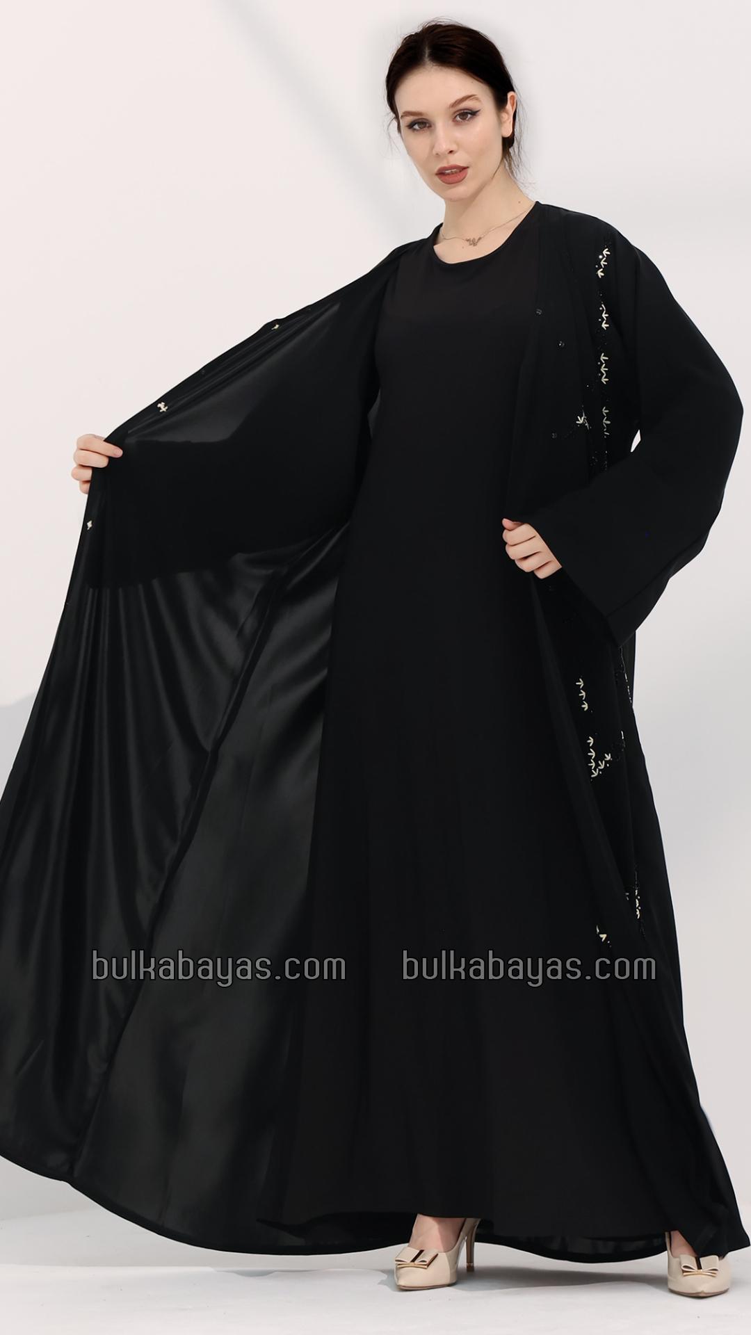 Bulk Elegant FrontOpen Abaya with Thread Embroidery on One Side