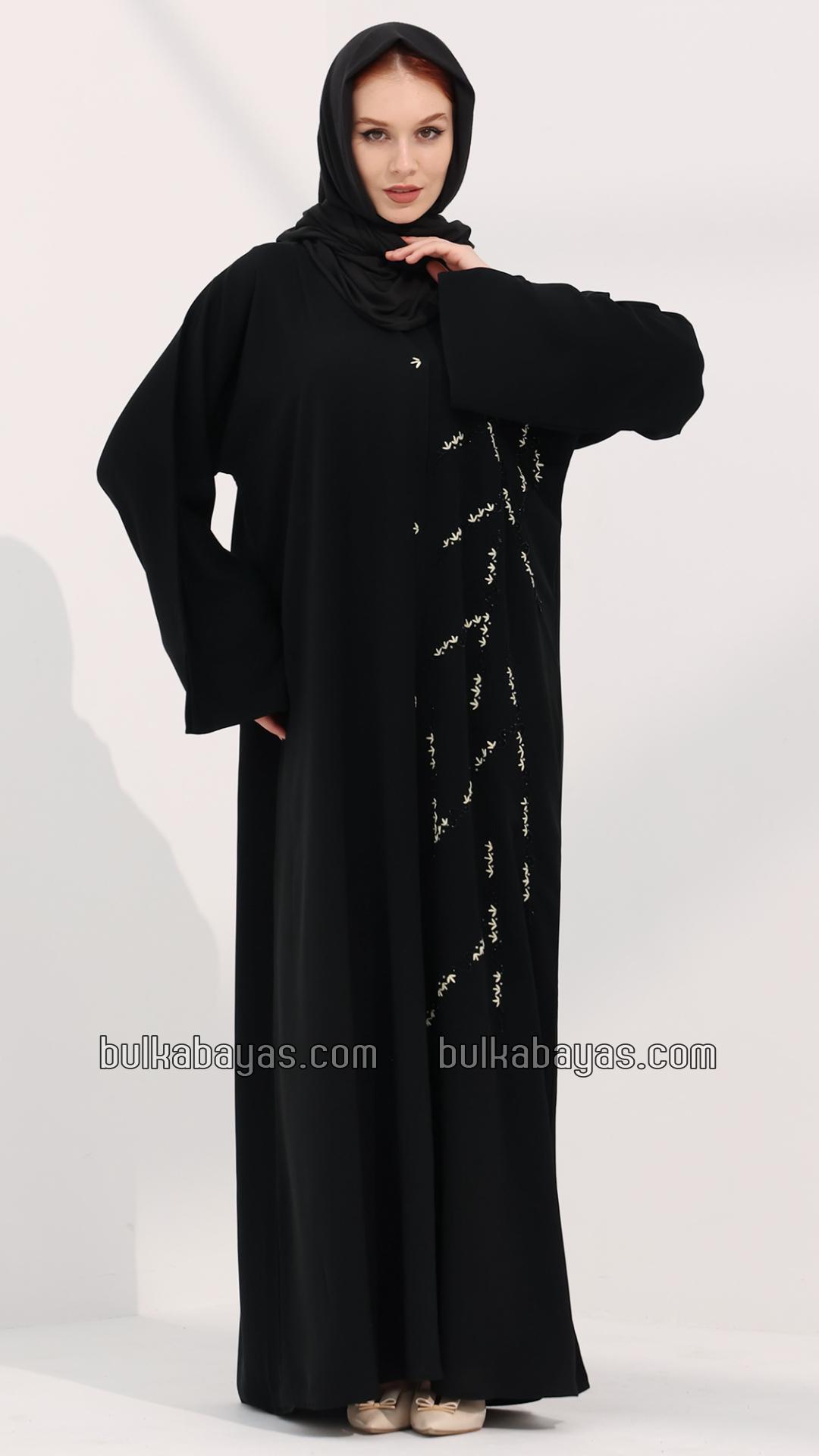 Bulk Elegant FrontOpen Abaya with Thread Embroidery on One Side