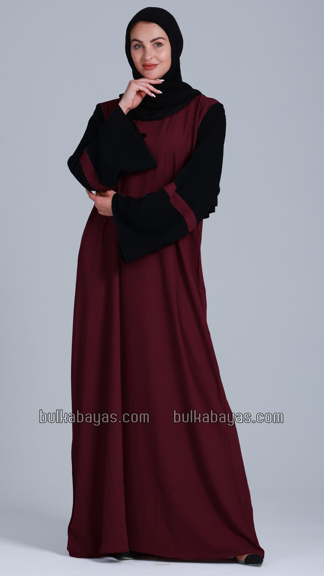 Bulk Abaya with Black Show Buttons on the Front in Maroon