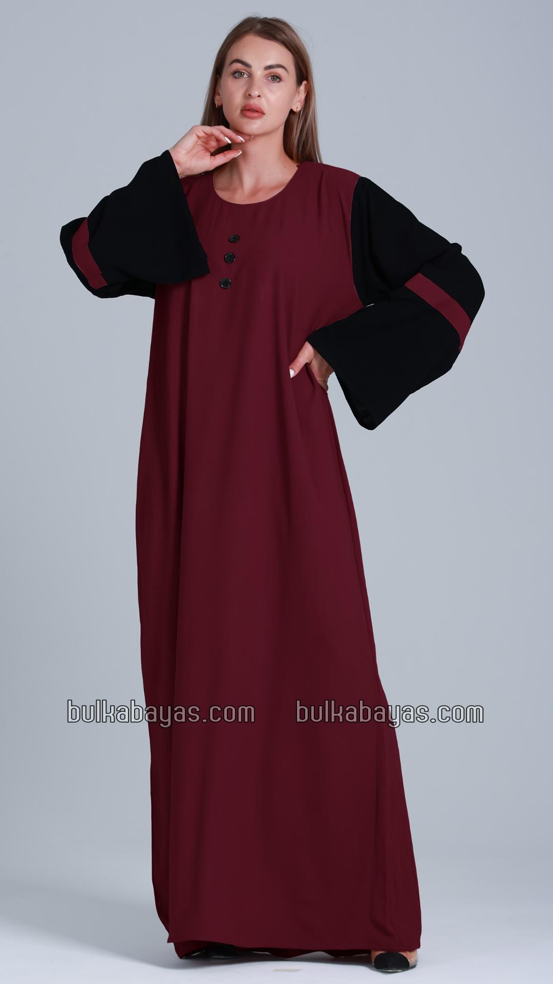 Bulk Abaya with Black Show Buttons on the Front in Maroon