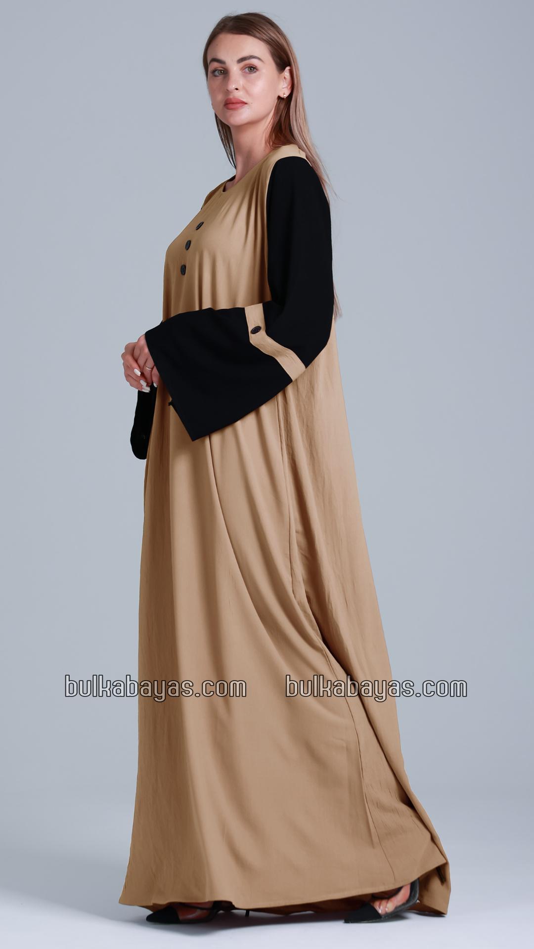Bulk Abaya with Black Show Buttons on the Front in Beige