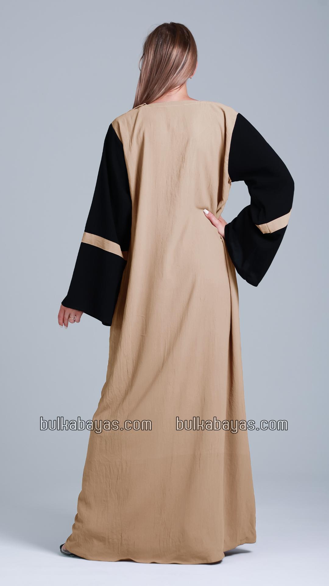 Bulk Abaya with Black Show Buttons on the Front in Beige