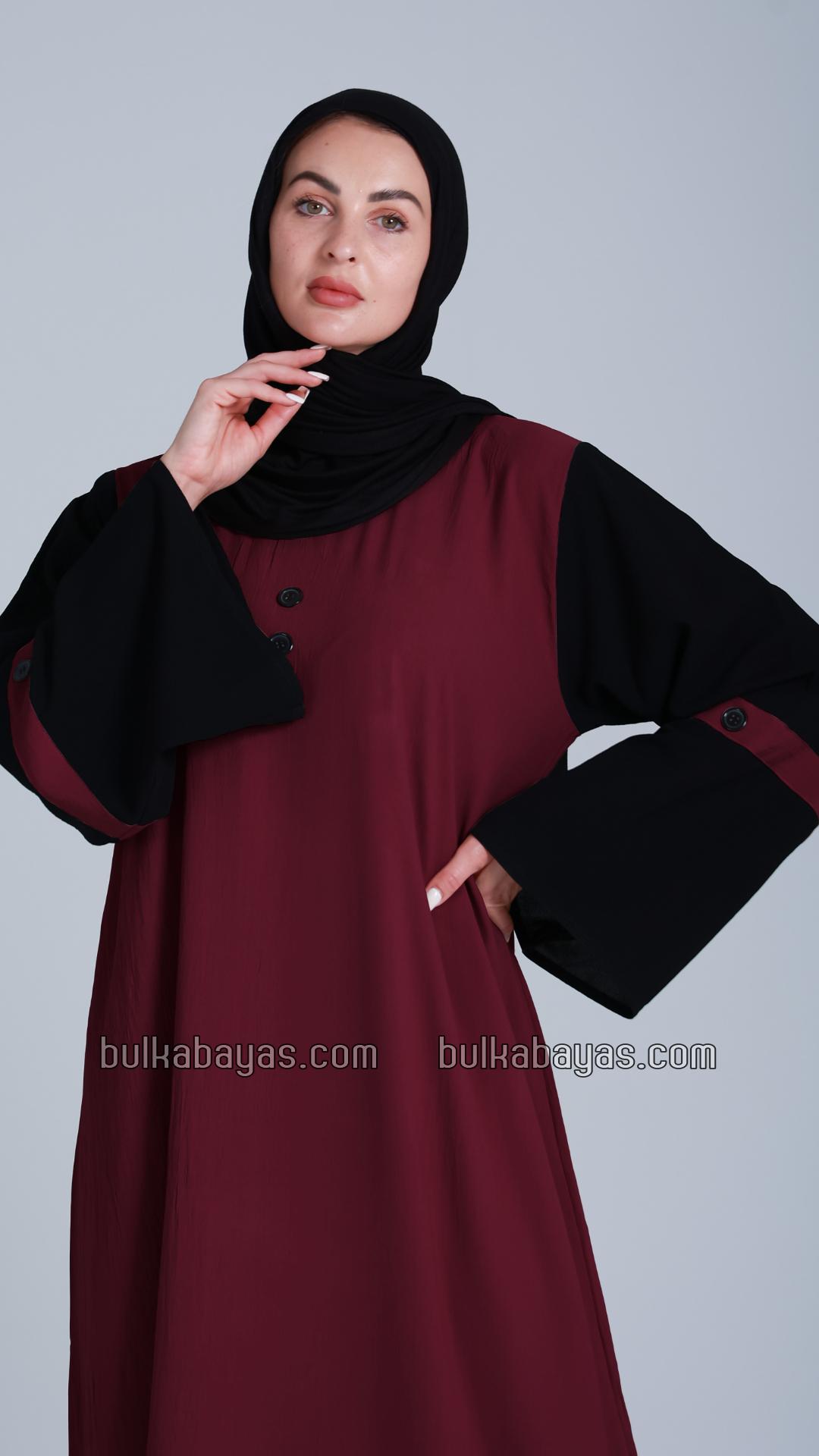 Bulk Abaya with Black Show Buttons on the Front in Maroon