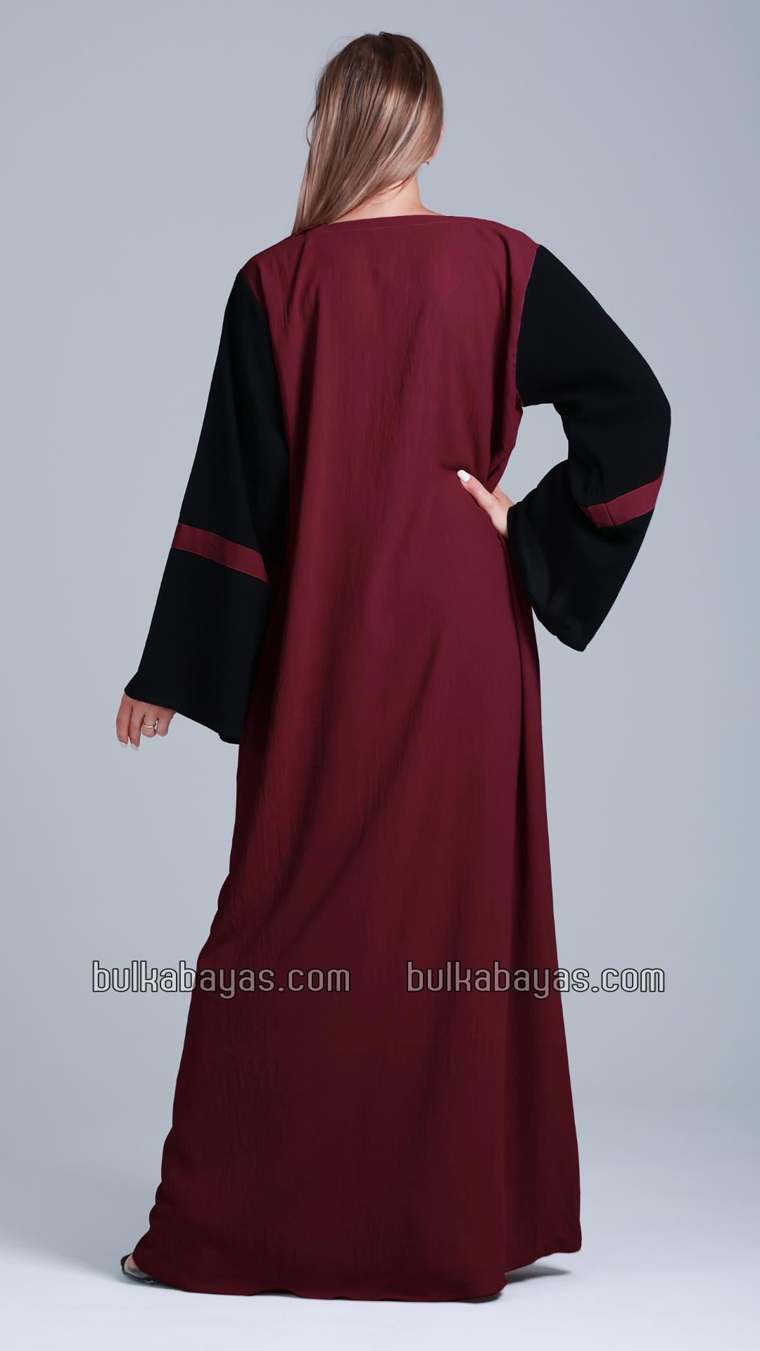 Bulk Abaya with Black Show Buttons on the Front in Maroon