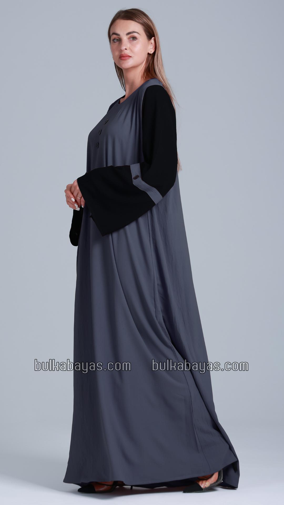 Bulk Abaya with Black Show Buttons on the Front in Dark Grey