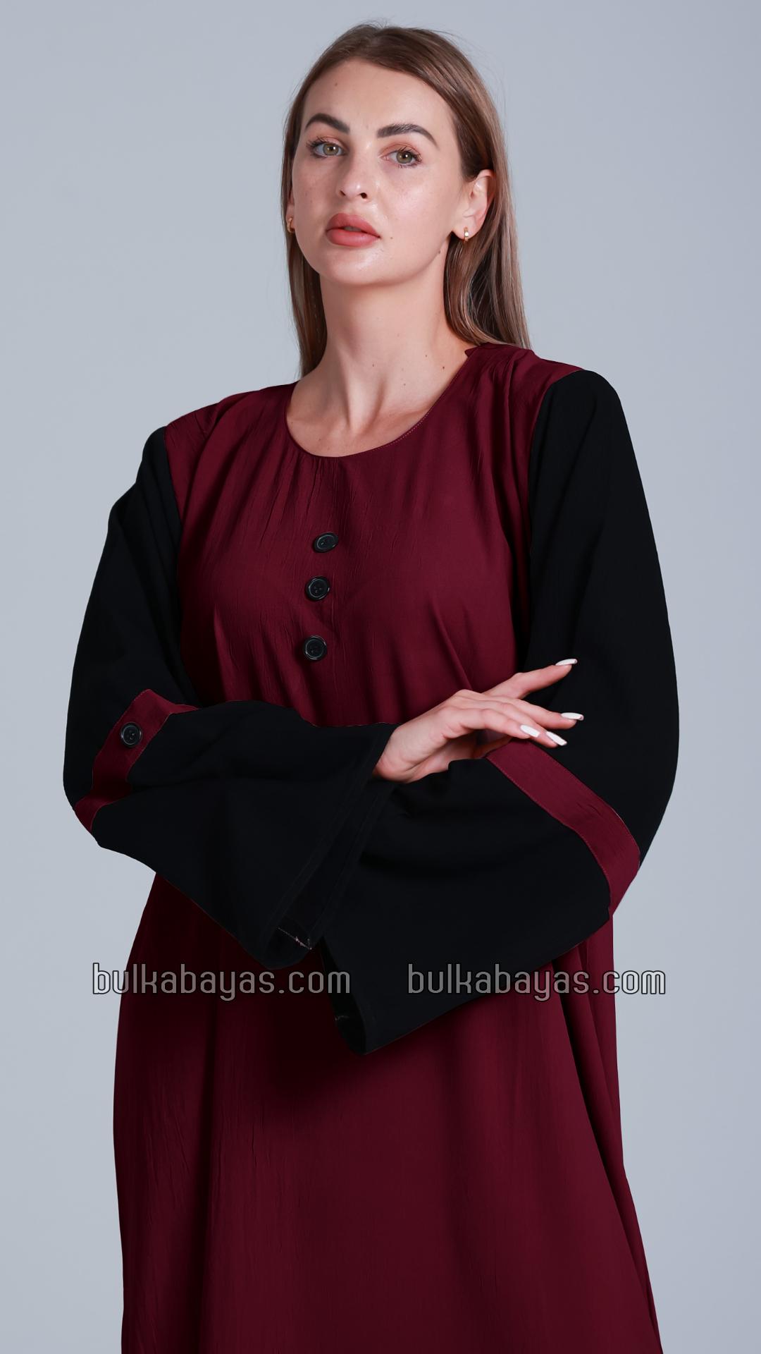 Bulk Abaya with Black Show Buttons on the Front in Maroon