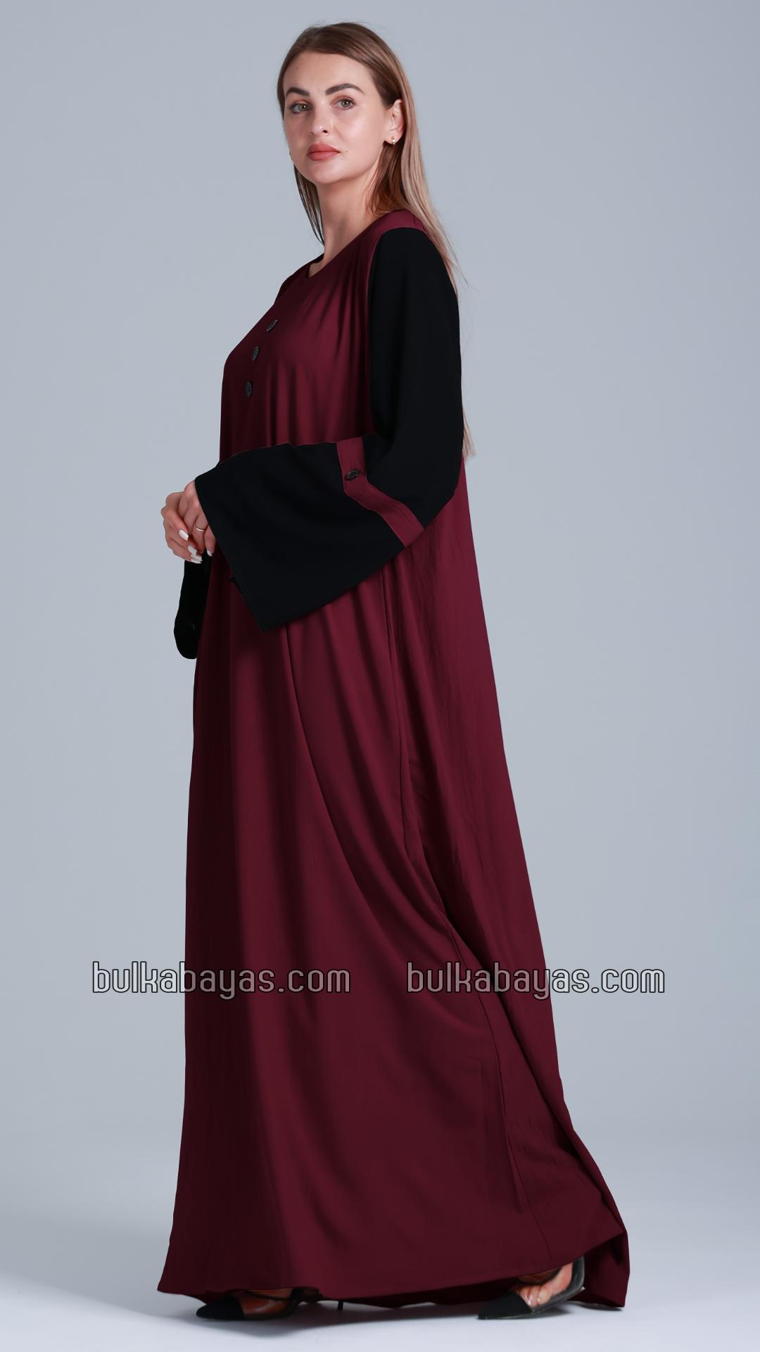 Bulk Abaya with Black Show Buttons on the Front in Maroon