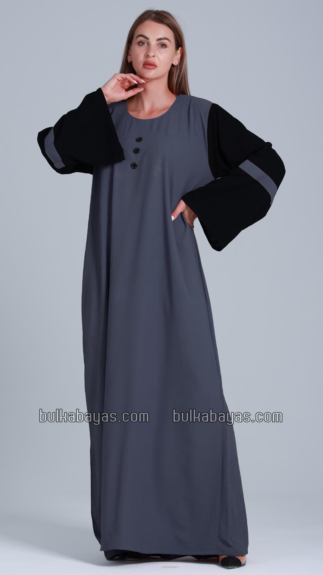 Bulk Abaya with Black Show Buttons on the Front in Dark Grey