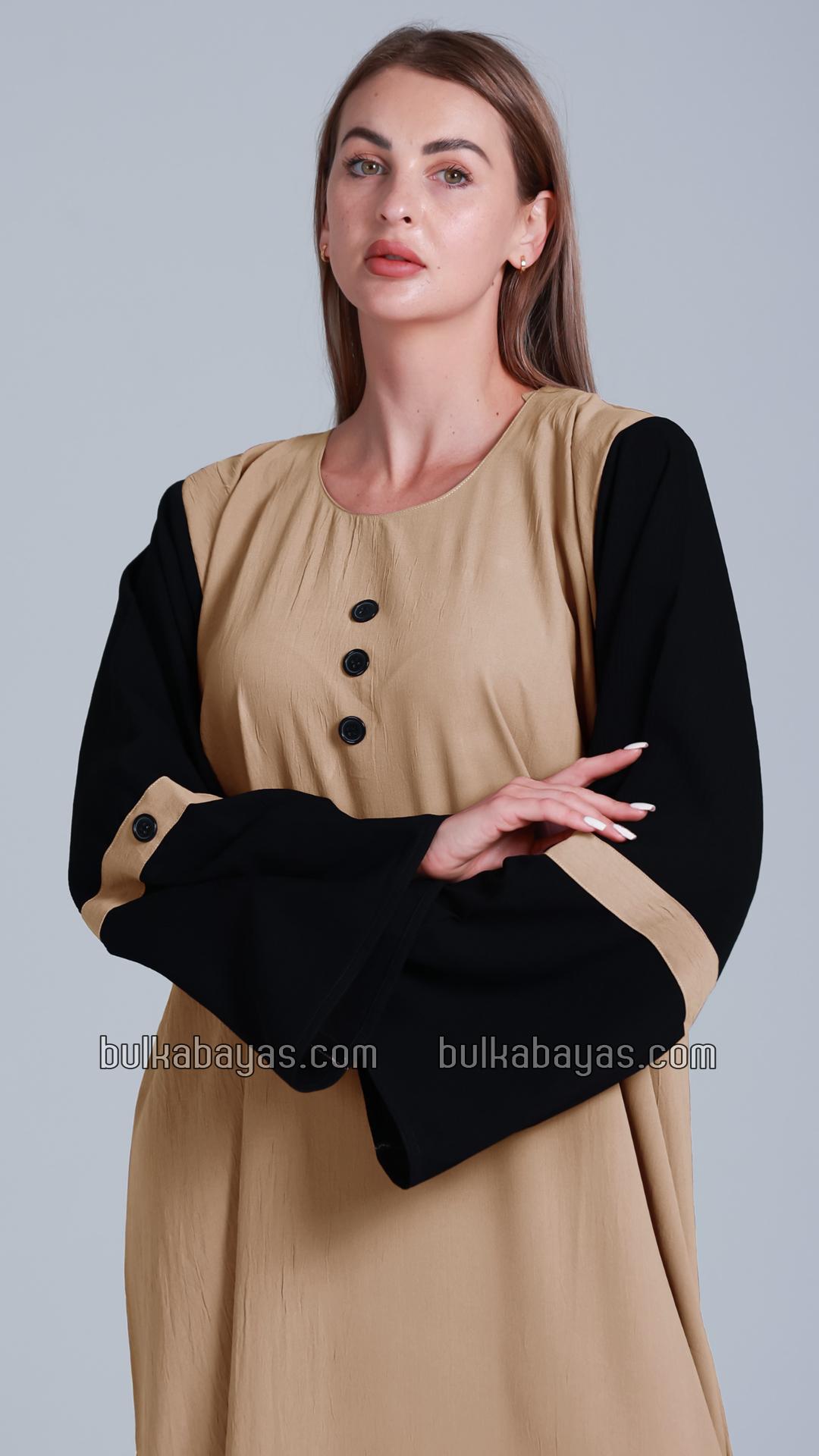 Bulk Abaya with Black Show Buttons on the Front in Beige