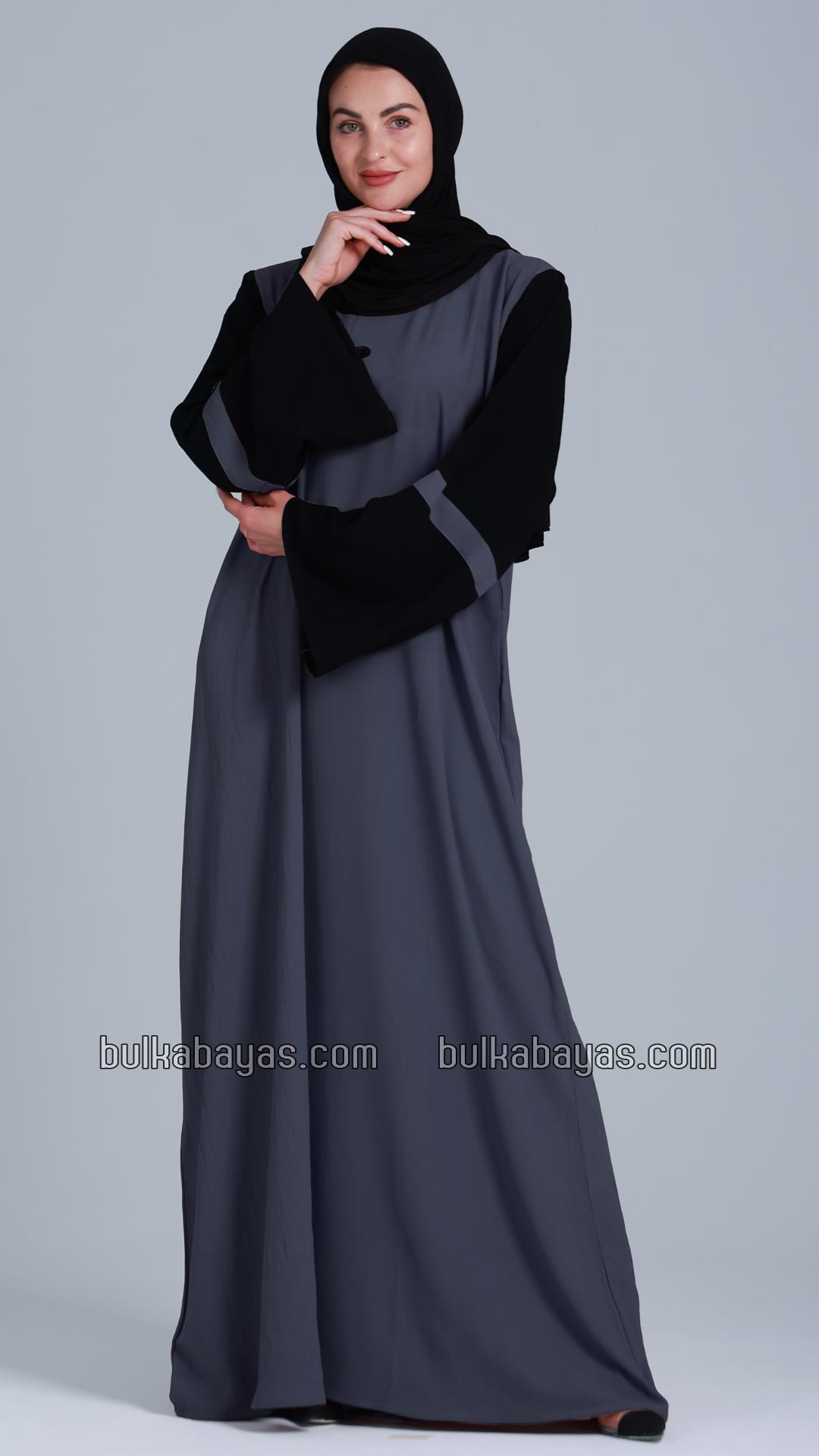 Bulk Abaya with Black Show Buttons on the Front in Dark Grey