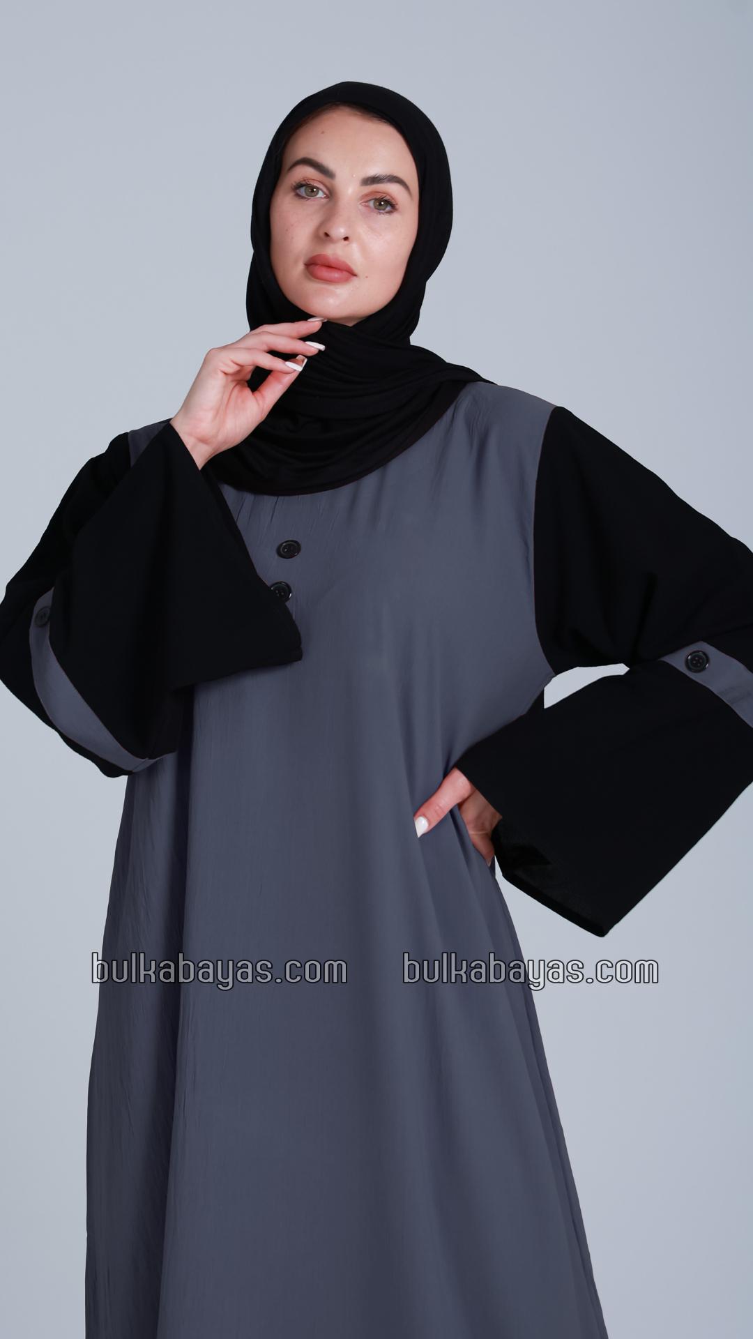 Bulk Abaya with Black Show Buttons on the Front in Dark Grey