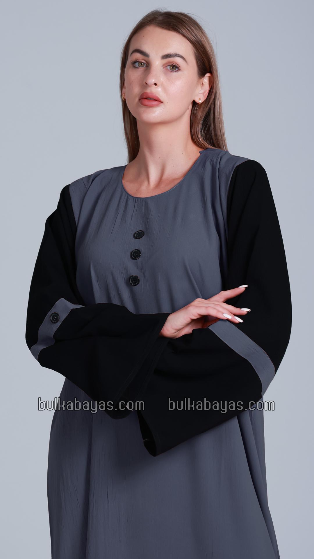 Bulk Abaya with Black Show Buttons on the Front in Dark Grey