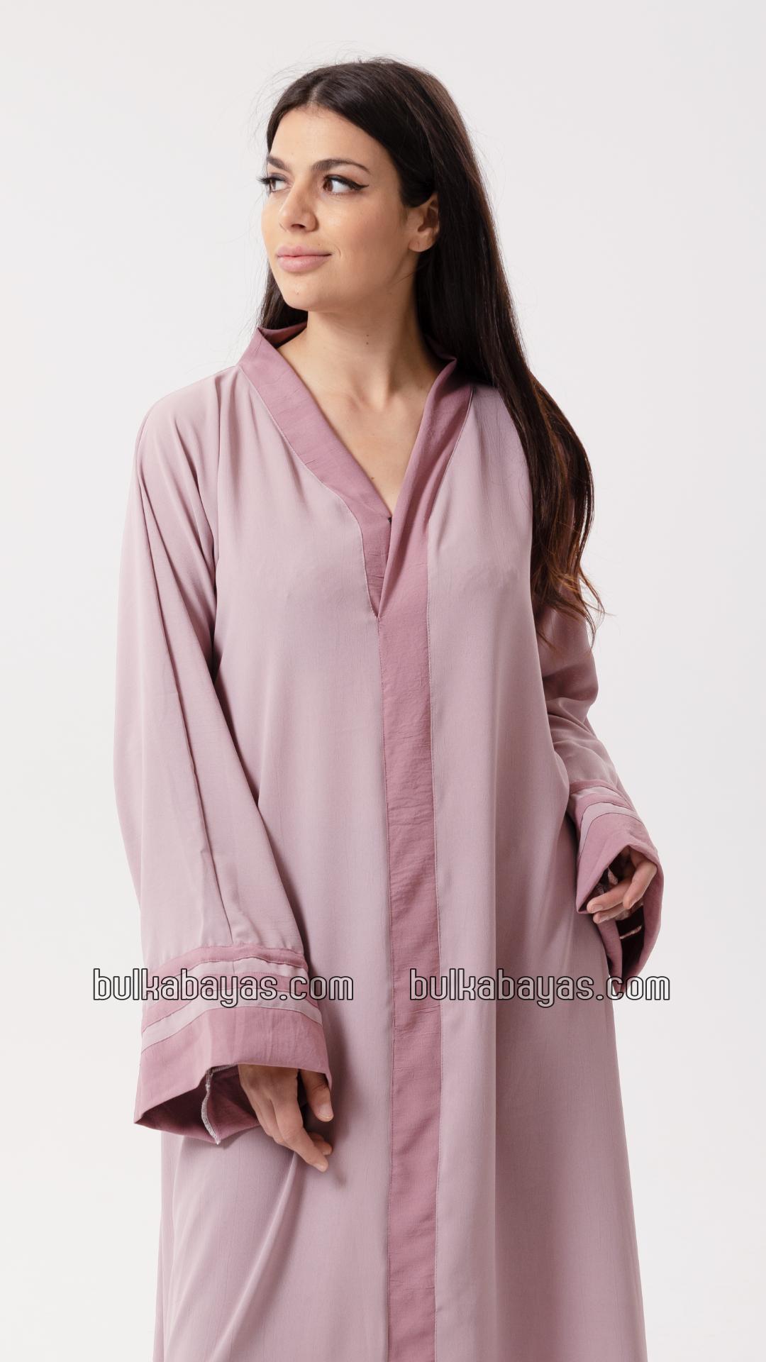 Bulk Trendy Abaya with Band Work on the Front and Sleeves in Blush Pink