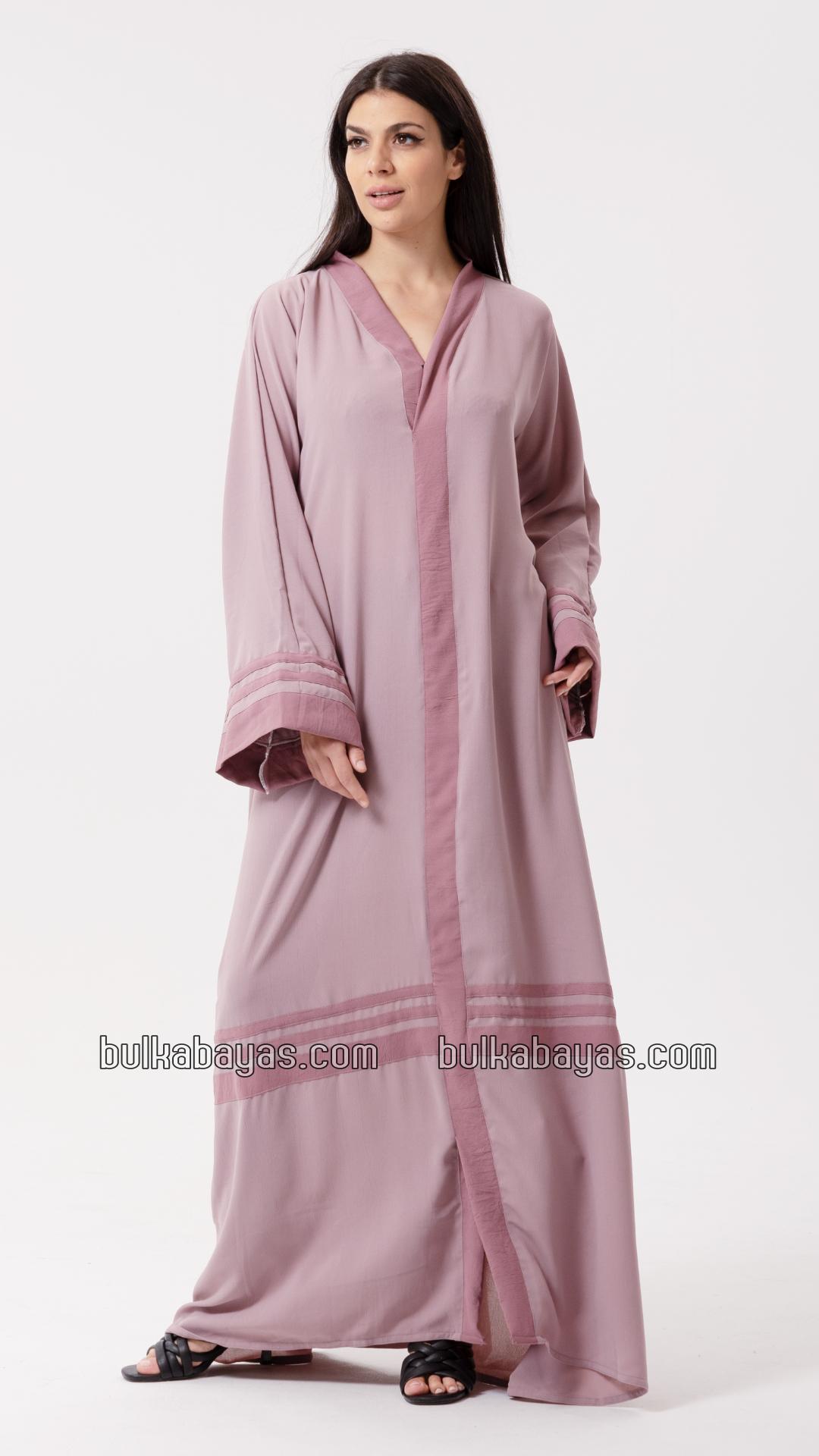 Bulk Trendy Abaya with Band Work on the Front and Sleeves in Blush Pink