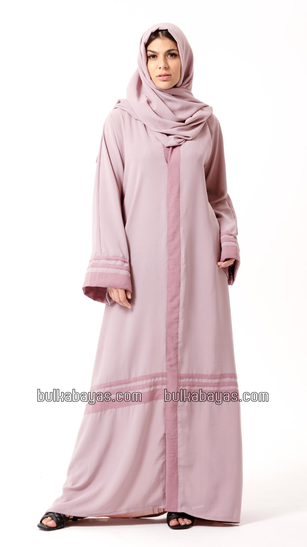 Bulk Trendy Abaya with Band Work on the Front and Sleeves in Blush Pink
