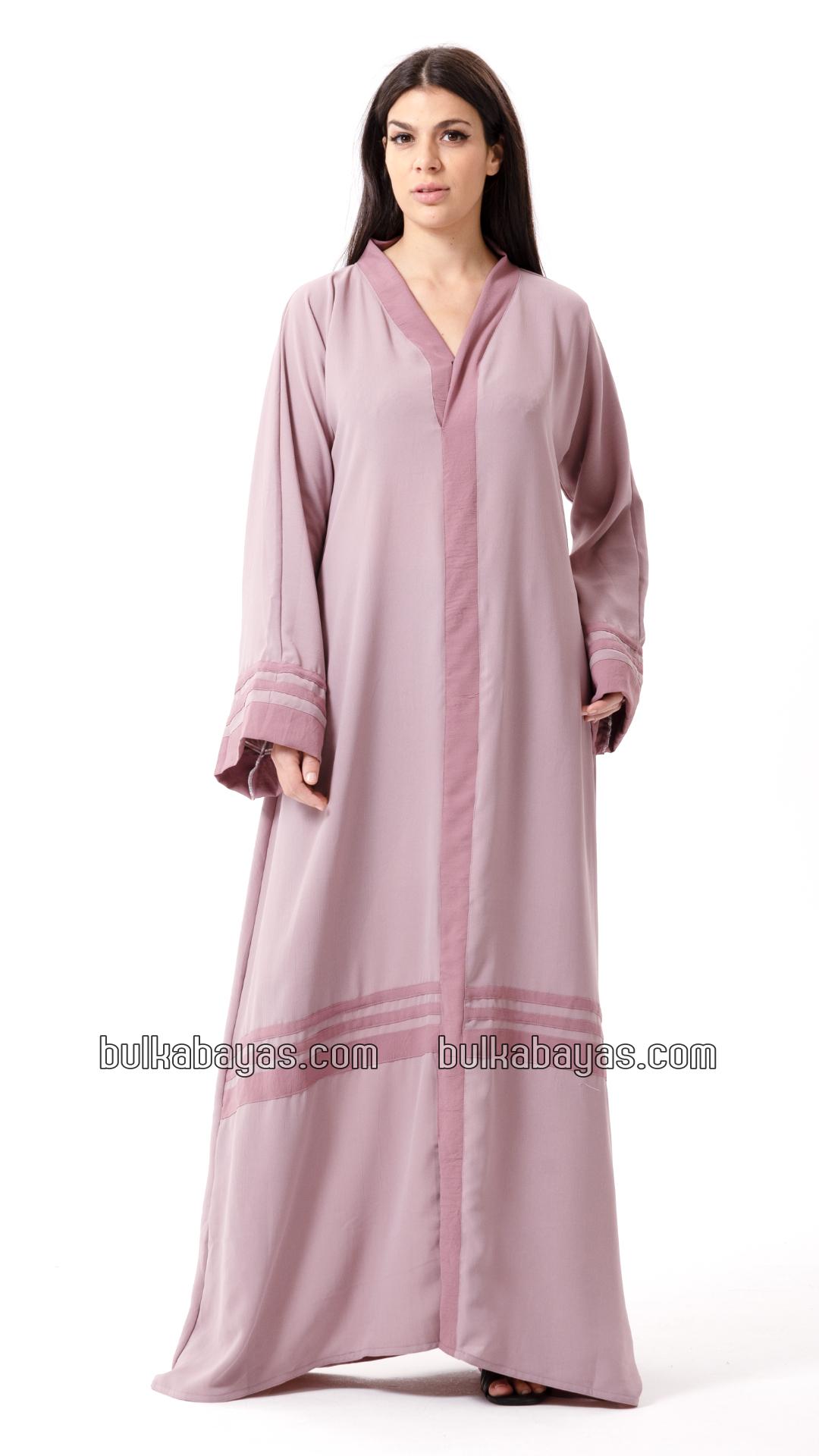 Bulk Trendy Abaya with Band Work on the Front and Sleeves in Blush Pink