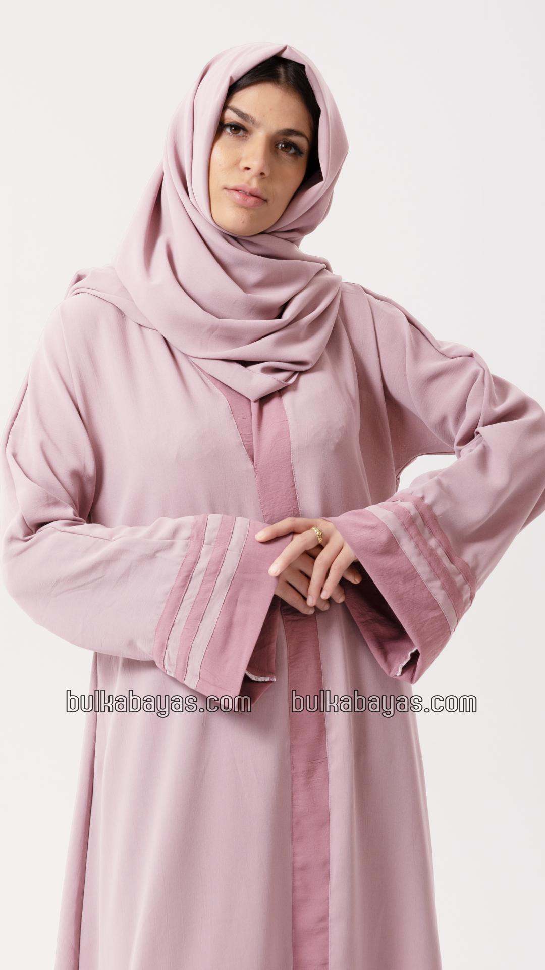Bulk Trendy Abaya with Band Work on the Front and Sleeves in Blush Pink