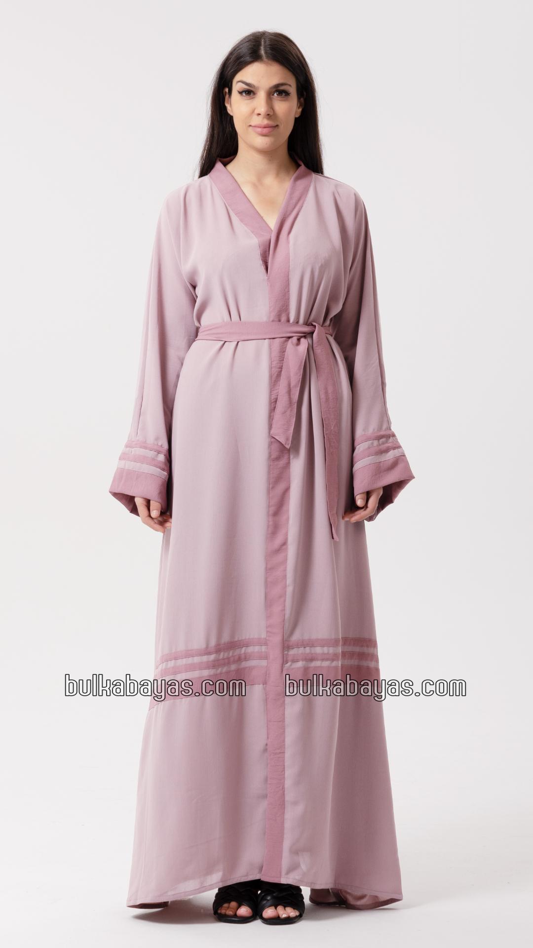 Bulk Trendy Abaya with Band Work on the Front and Sleeves in Blush Pink