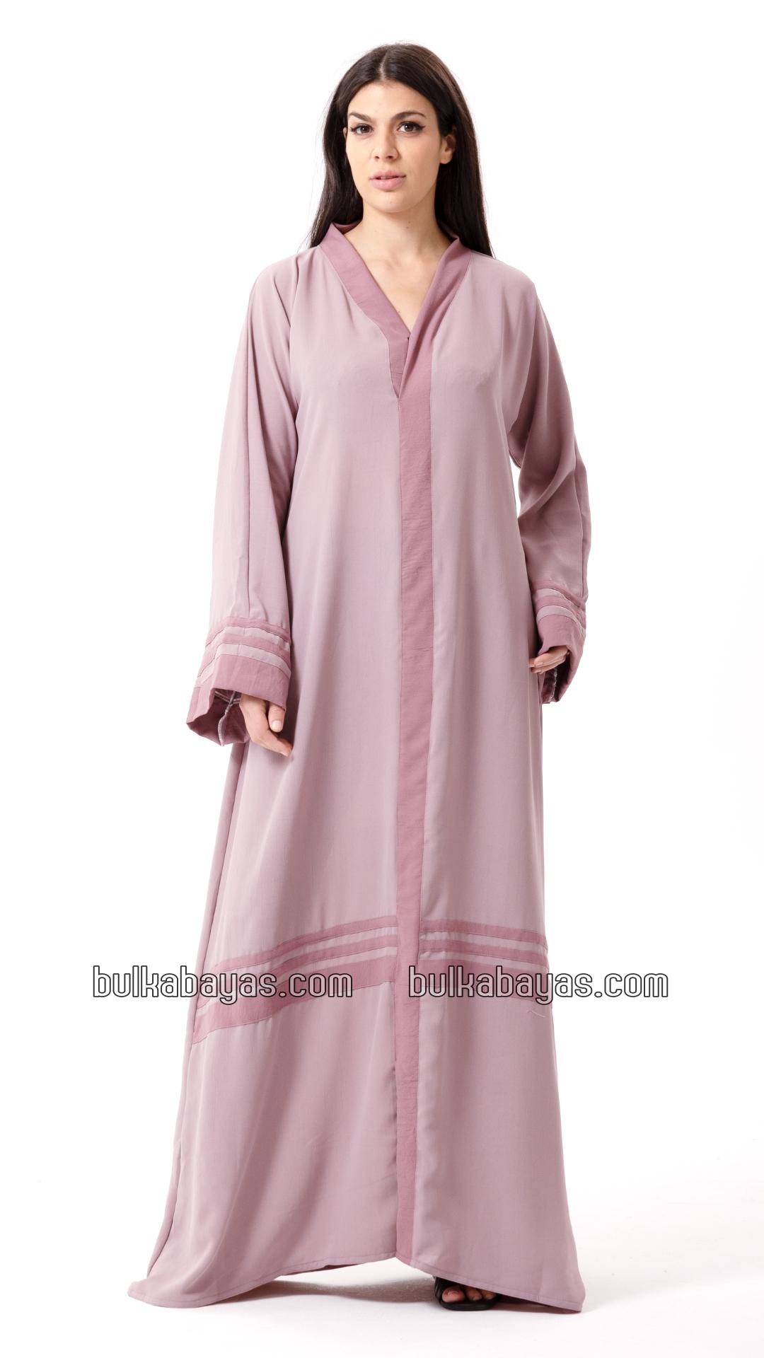 Bulk Trendy Abaya with Band Work on the Front and Sleeves in Blush Pink