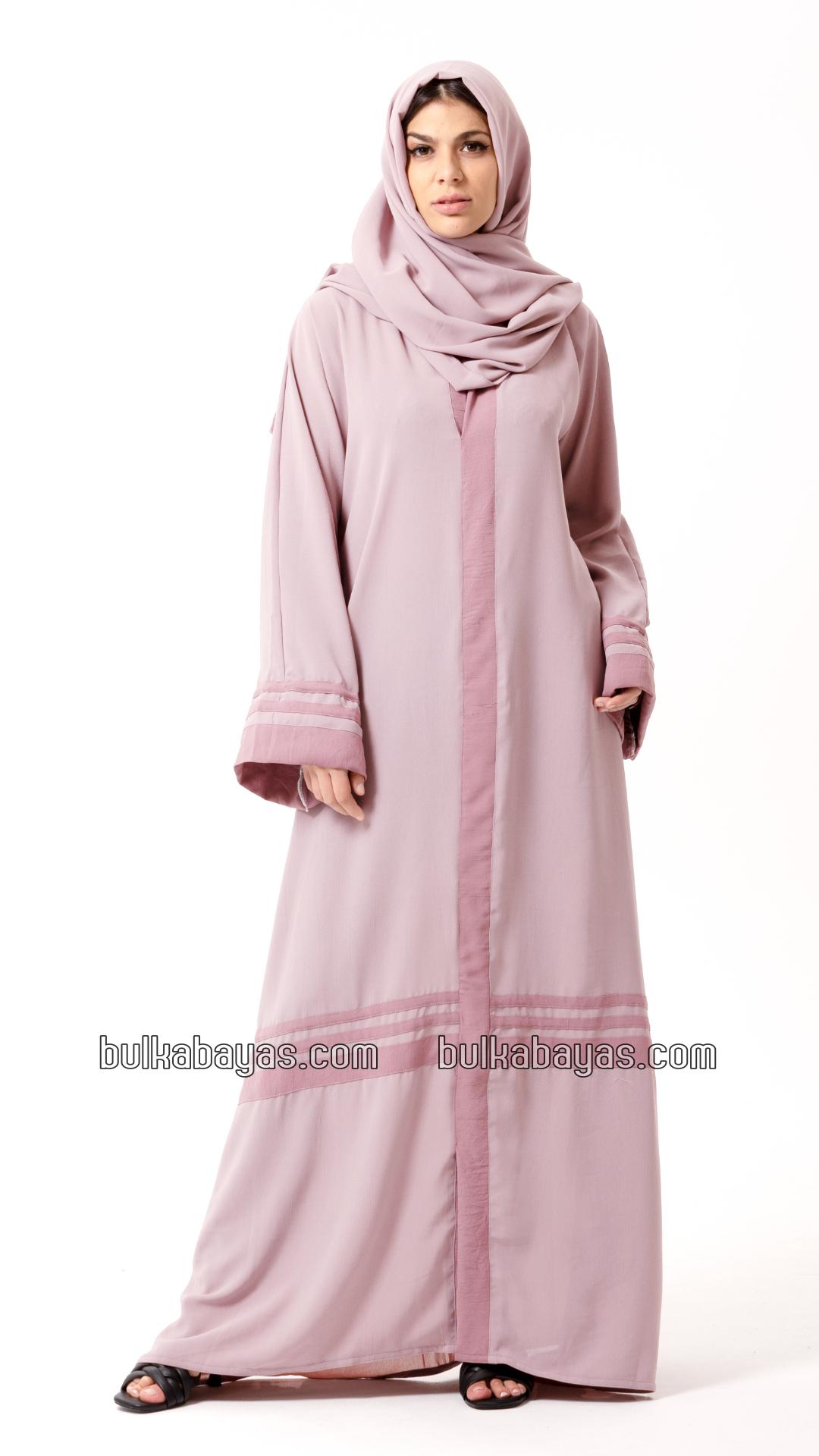 Bulk Trendy Abaya with Band Work on the Front and Sleeves in Blush Pink
