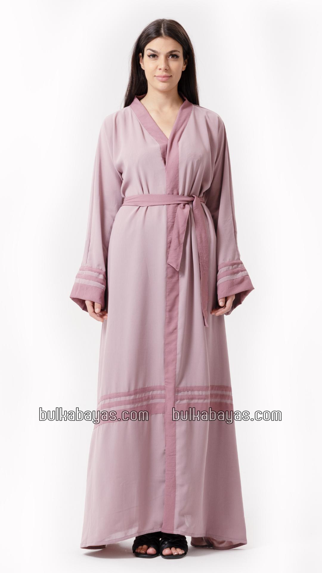 Bulk Trendy Abaya with Band Work on the Front and Sleeves in Blush Pink