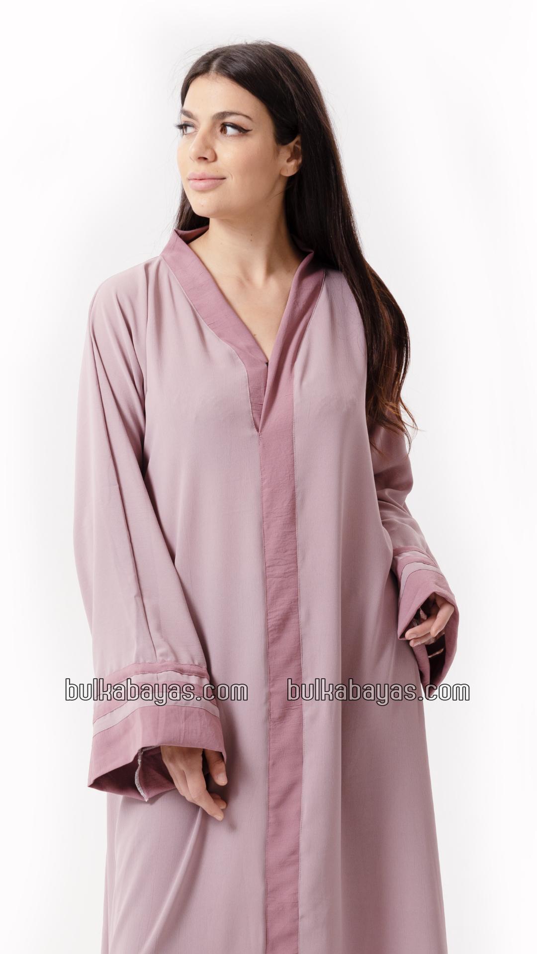 Bulk Trendy Abaya with Band Work on the Front and Sleeves in Blush Pink