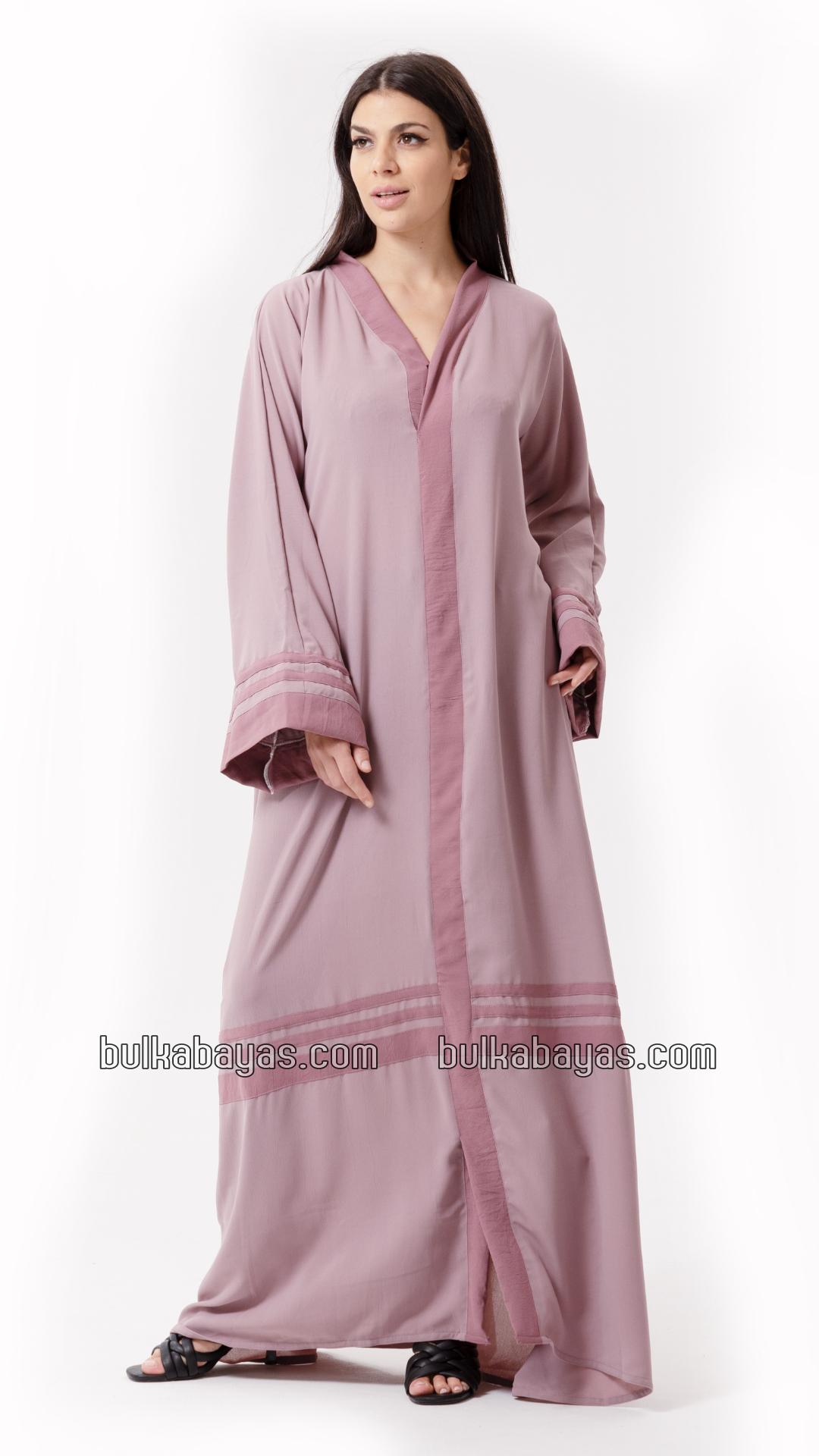 Bulk Trendy Abaya with Band Work on the Front and Sleeves in Blush Pink