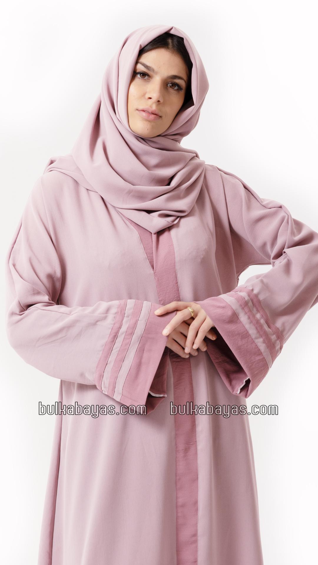 Bulk Trendy Abaya with Band Work on the Front and Sleeves in Blush Pink
