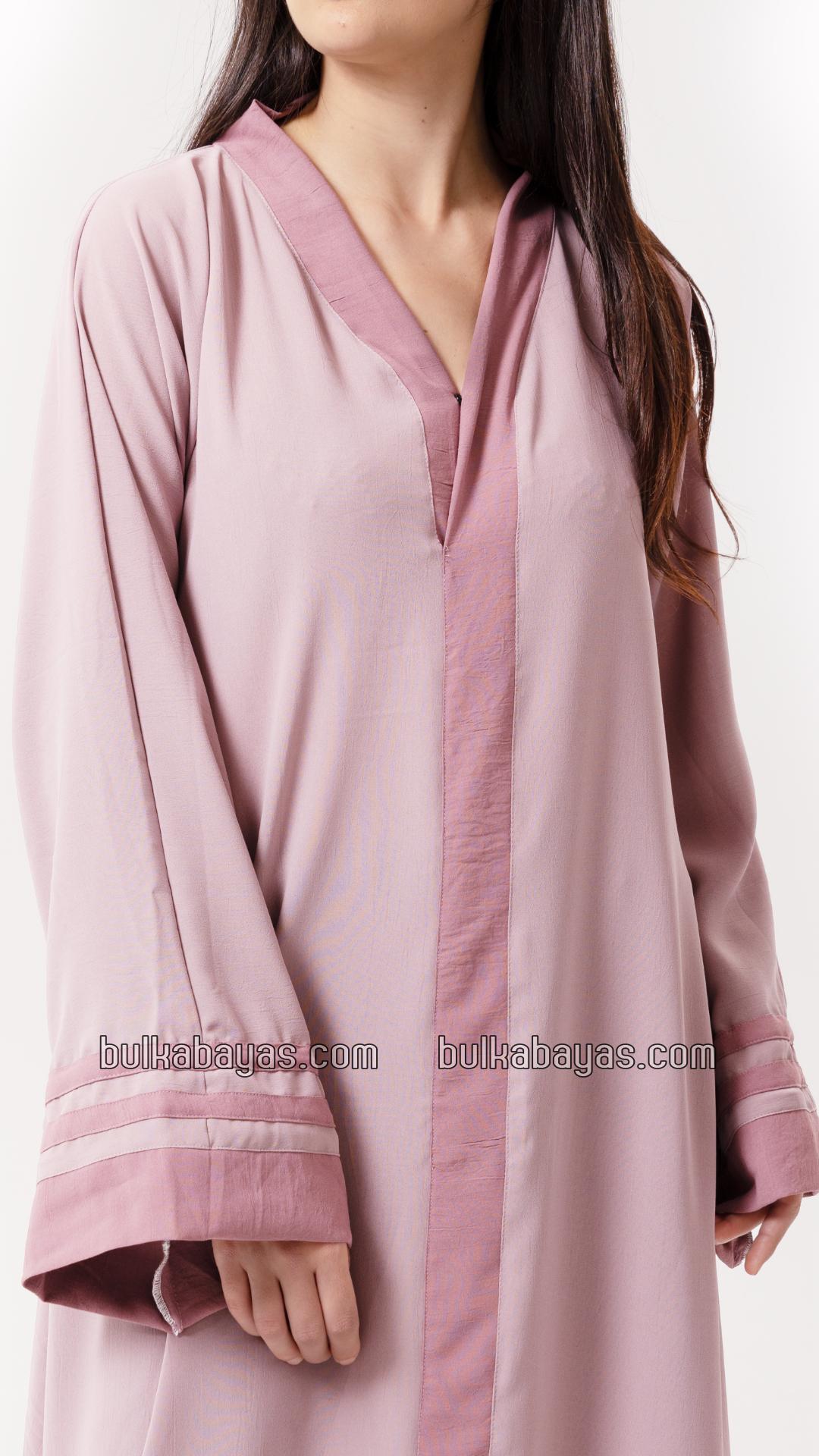 Bulk Trendy Abaya with Band Work on the Front and Sleeves in Blush Pink