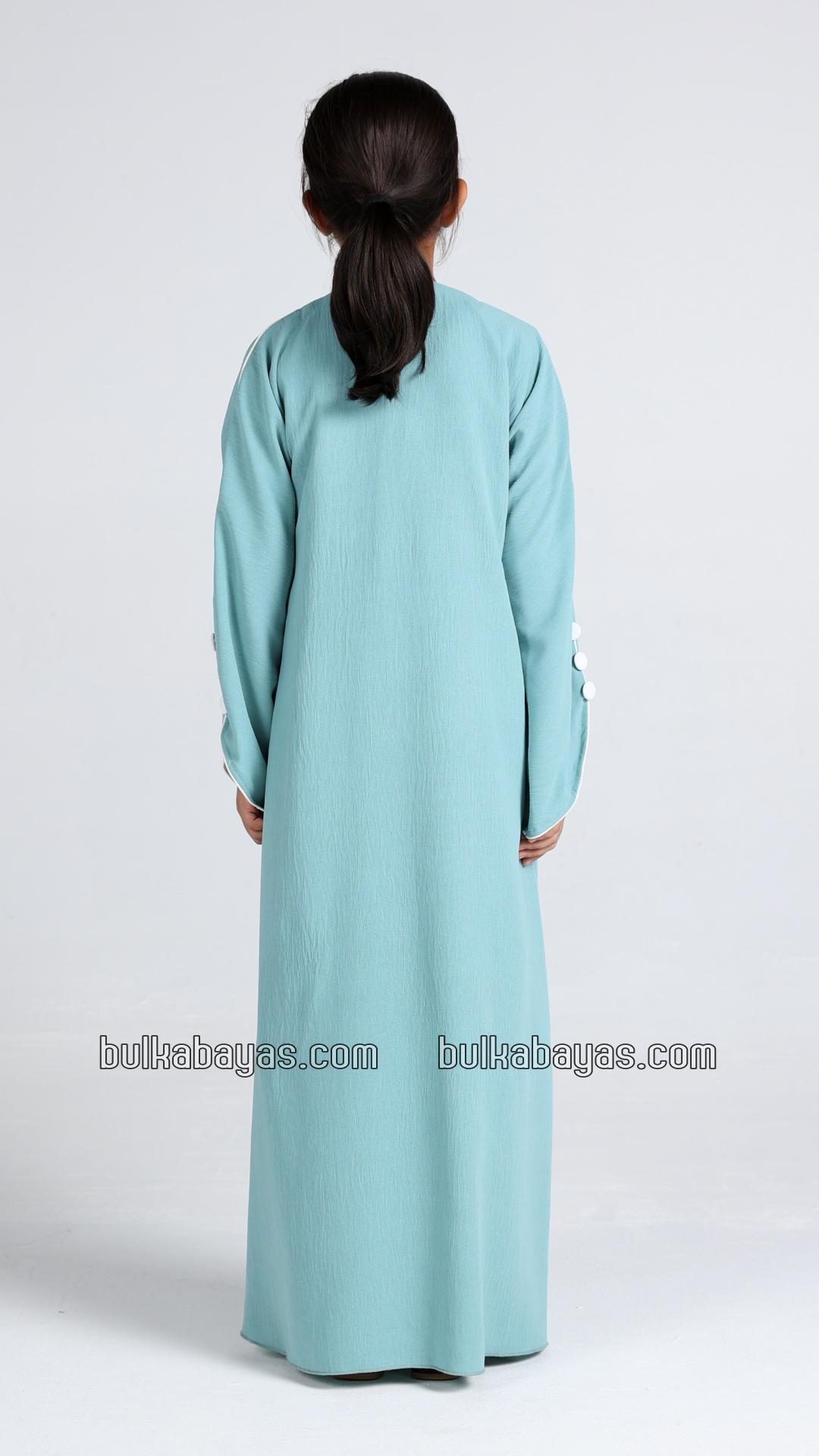 Bulk Kids Abaya with White Piping and Show Buttons on the Front and Sleeves 