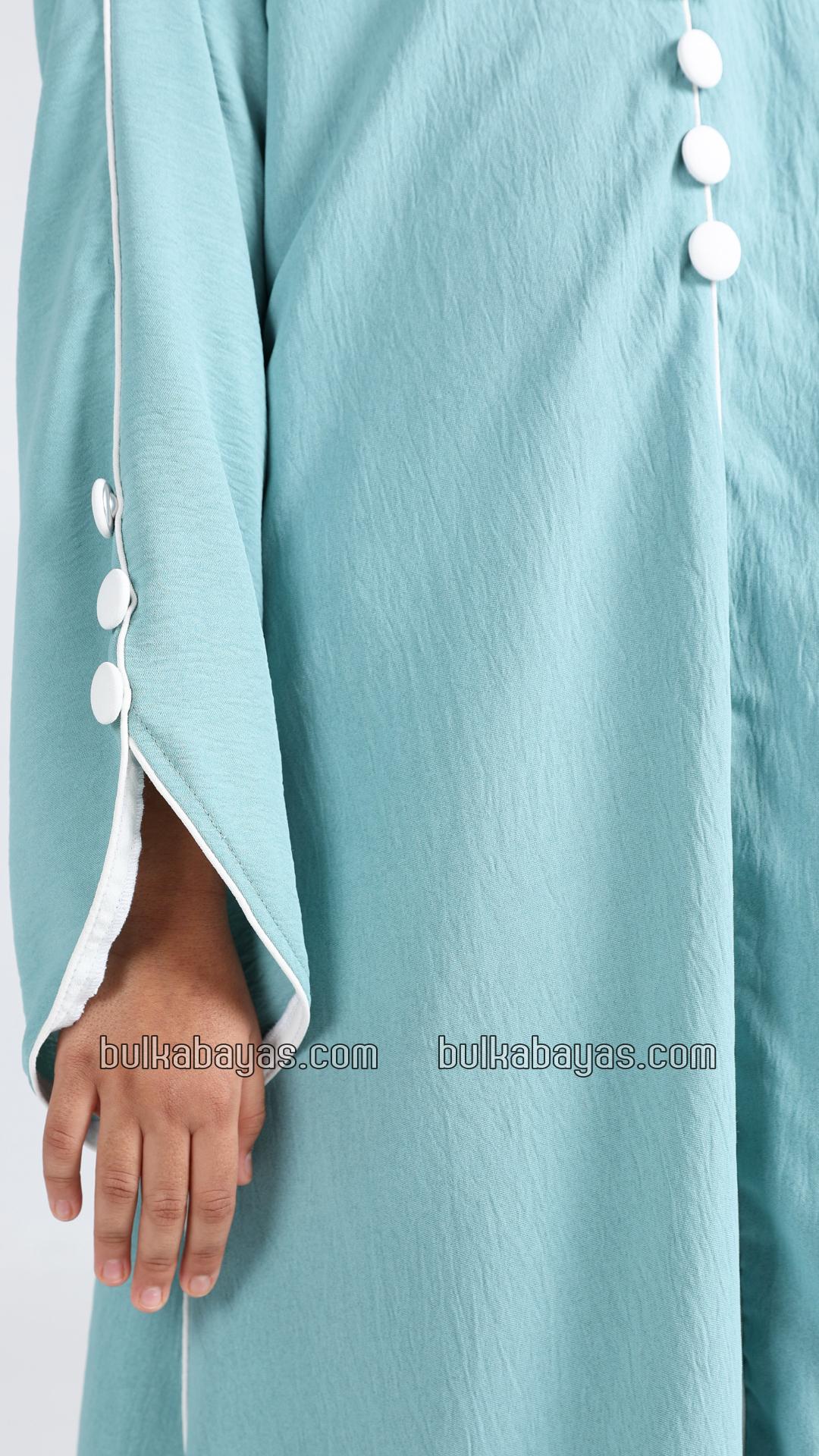 Bulk Kids Abaya with White Piping and Show Buttons on the Front and Sleeves 