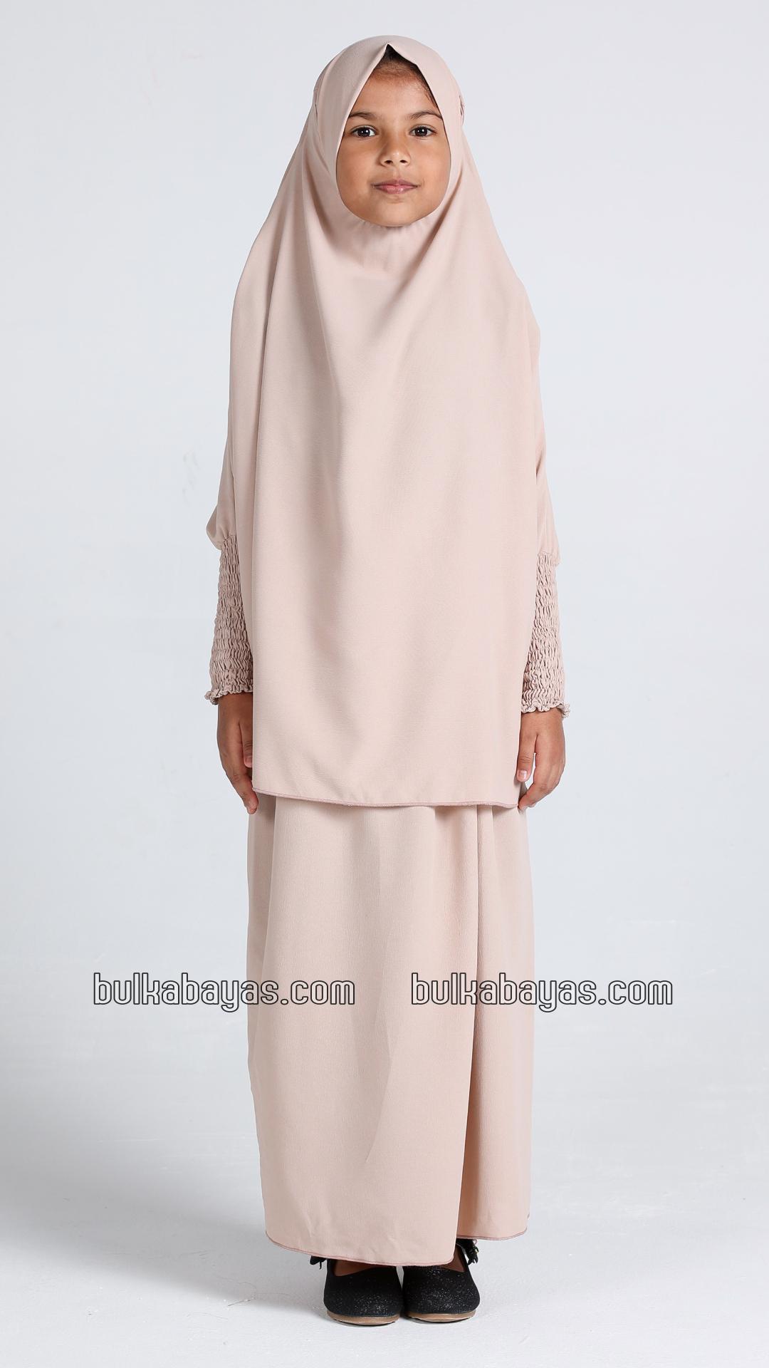 Bulk Kids Jilbab With Skirt And Khimar in Almond