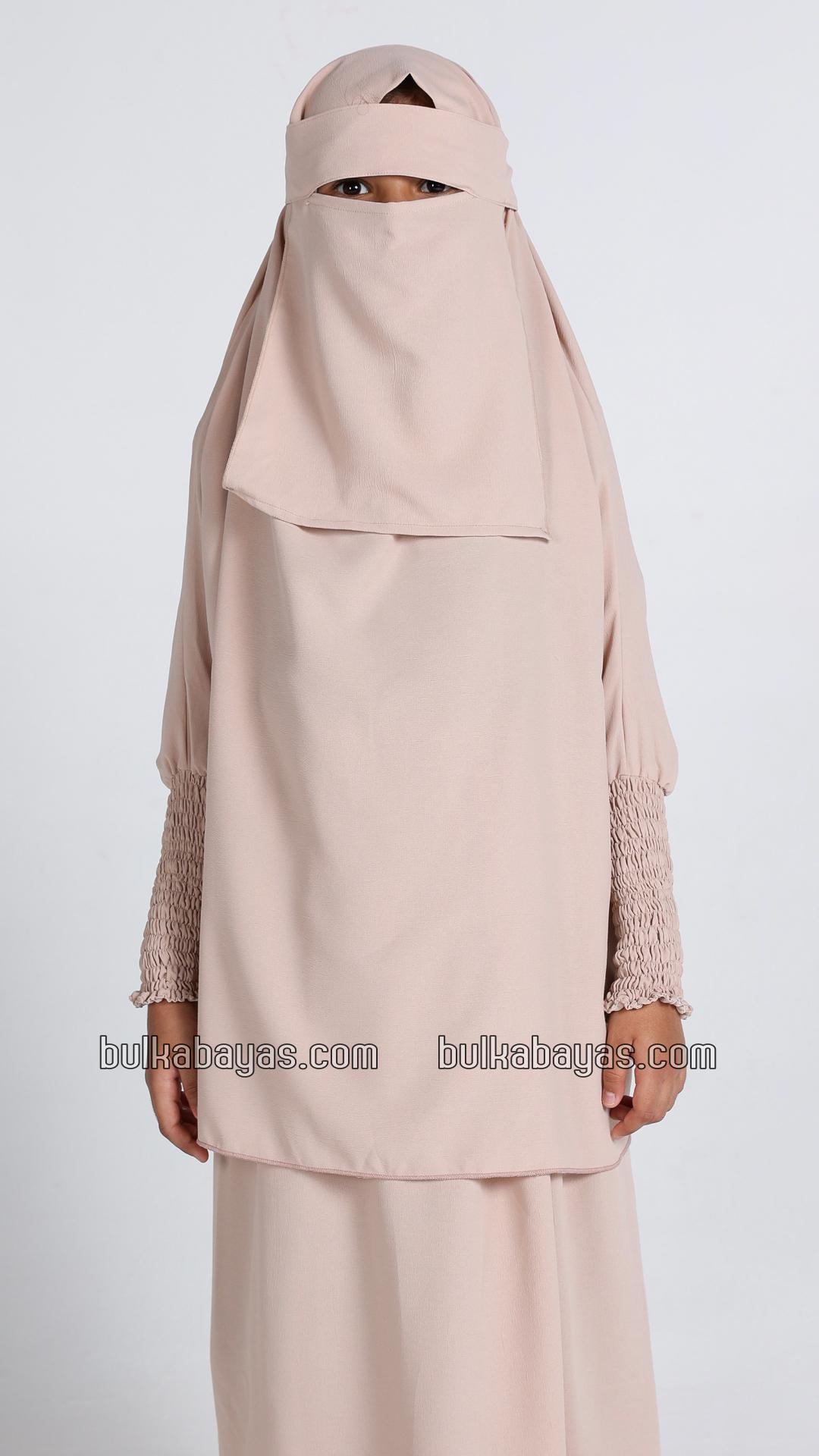 Bulk Kids Jilbab With Skirt And Khimar in Almond